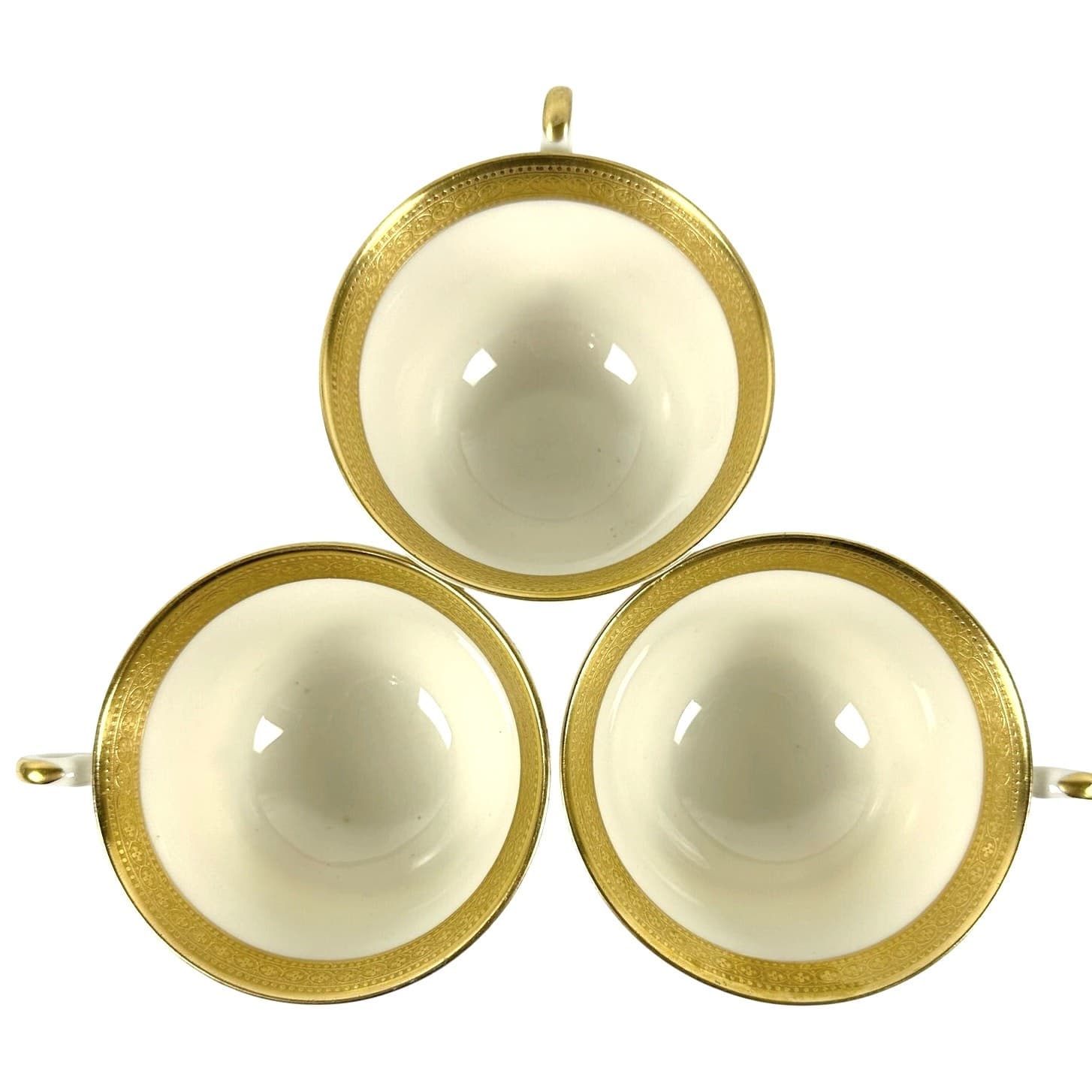 Syracuse China Bracelet Old Ivory Coffee/Tea Cups Encrusted Gold-Set of 3 - Thumbnail 3