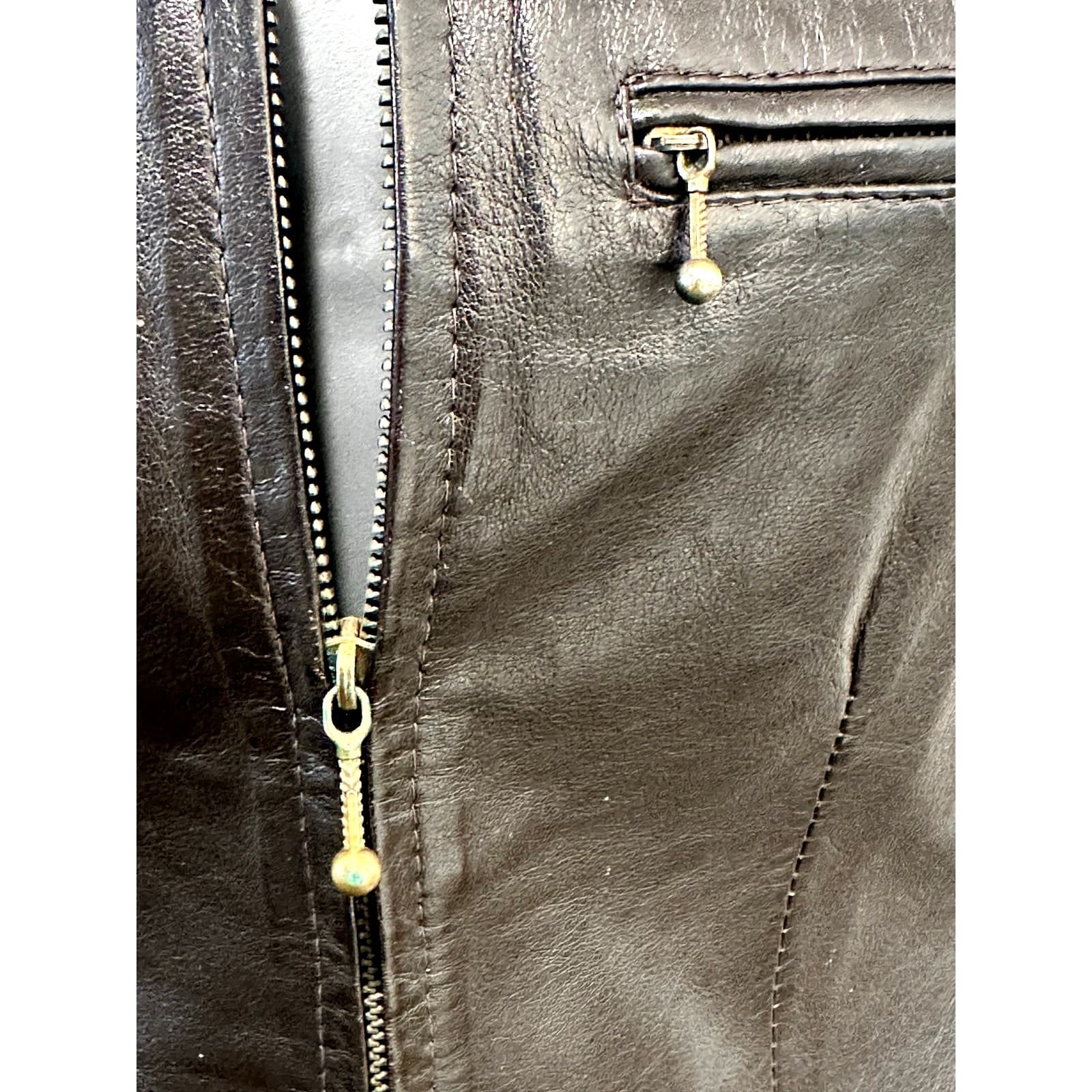 Saguaro West Trading Co. 1990's Soft Supple Dark Brown Leather Zip-up Vest-Small - Thumbnail 4