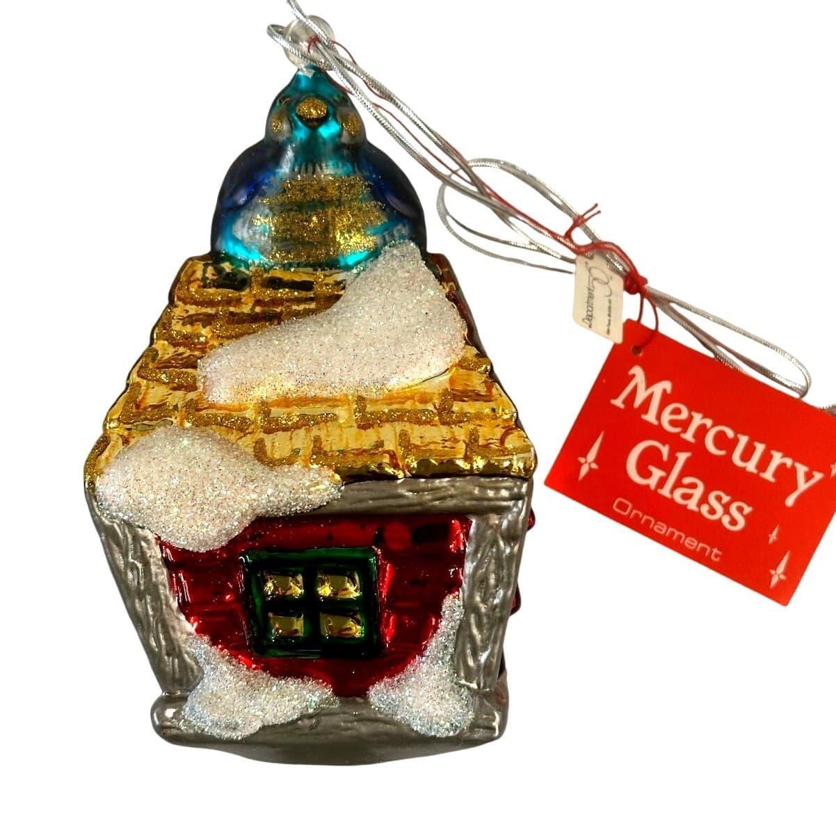 Department 56 Handblown Mercury Glass Jumbo Christmas 'Birdhouse' Ornament-NWT - Thumbnail 5