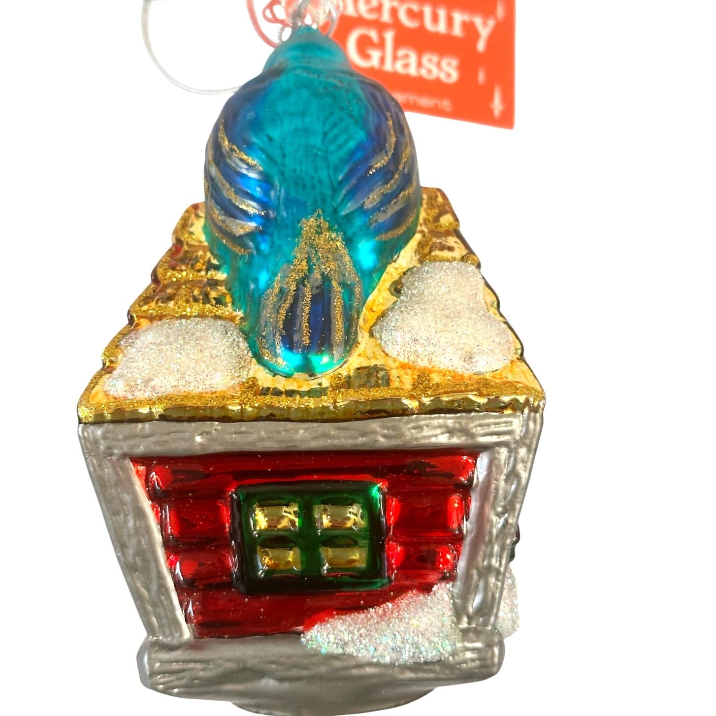 Department 56 Handblown Mercury Glass Jumbo Christmas 'Birdhouse' Ornament-NWT - Thumbnail 2