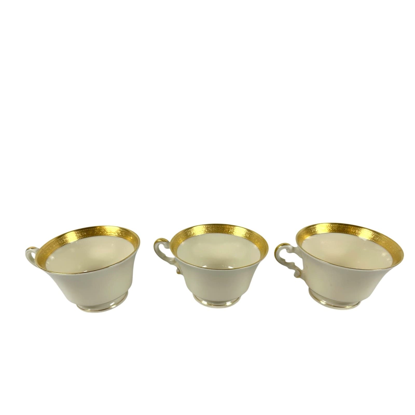Syracuse China Bracelet Old Ivory Coffee/Tea Cups Encrusted Gold-Set of 3 - Thumbnail 2