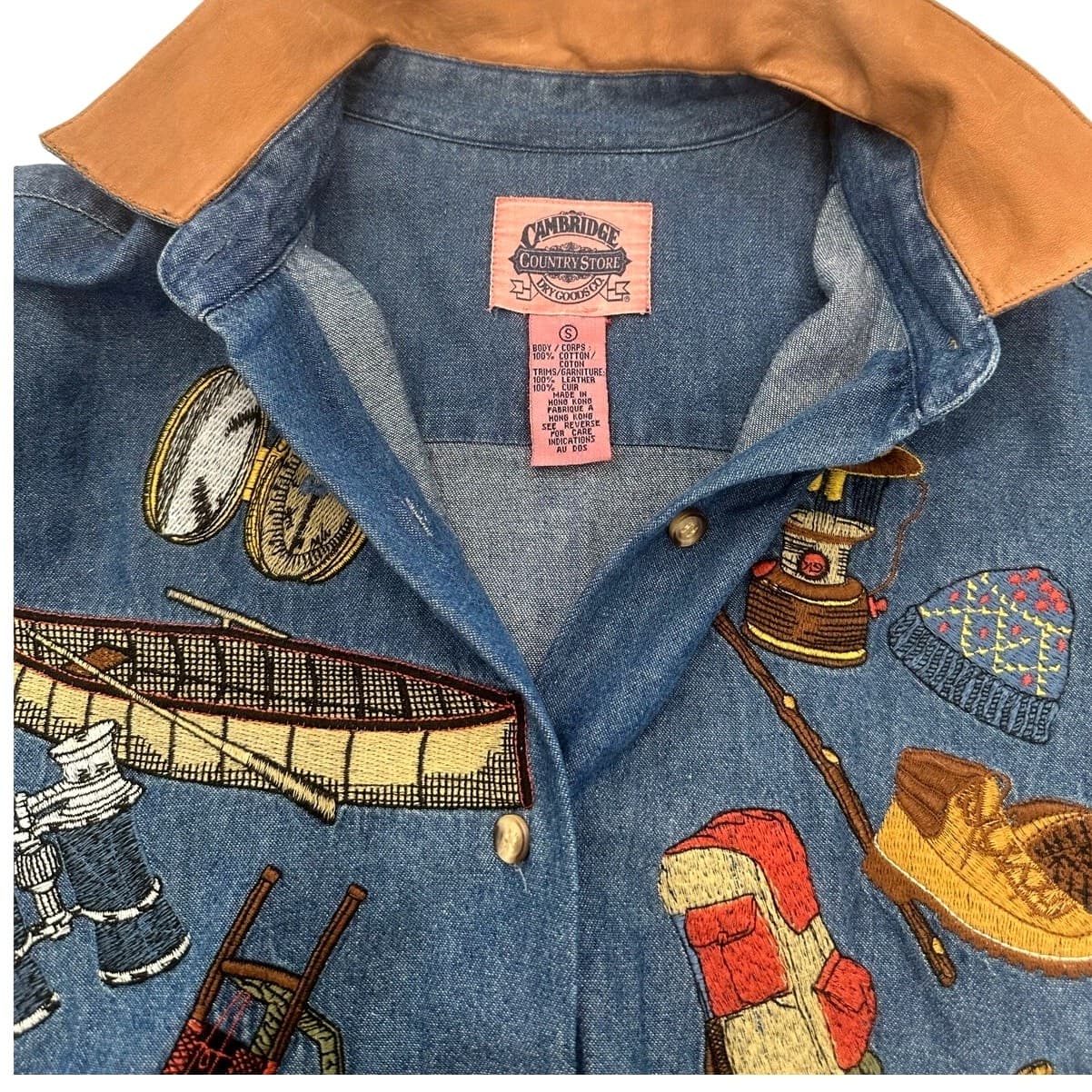 Cambridge Dry Goods Country Store Women’s Denim Embroidered Leather Collar Shirt - Thumbnail 8