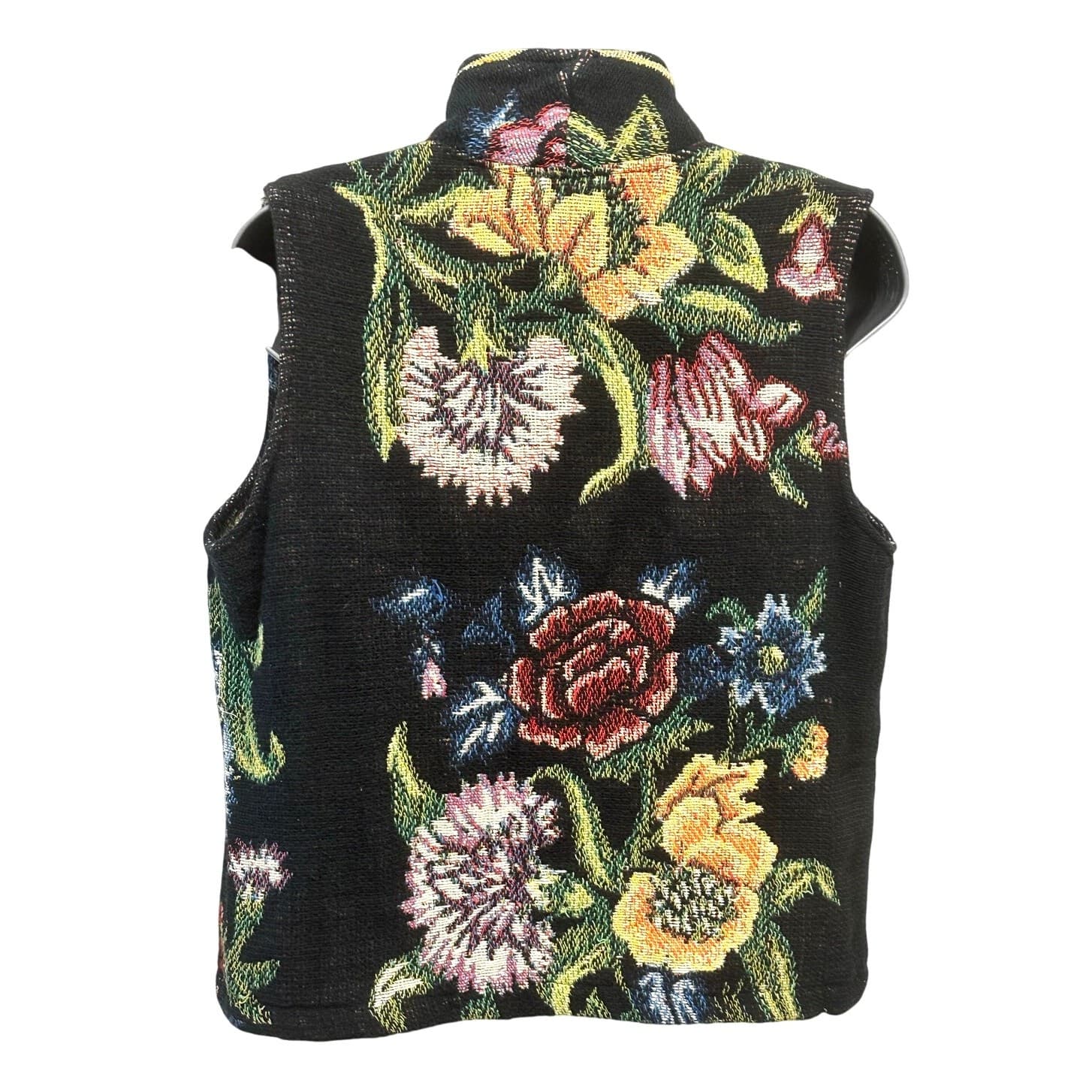 Oxford Vintage Dark Vibrant Floral Design Shawl Collar Tapestry Vest-Small - Thumbnail 6