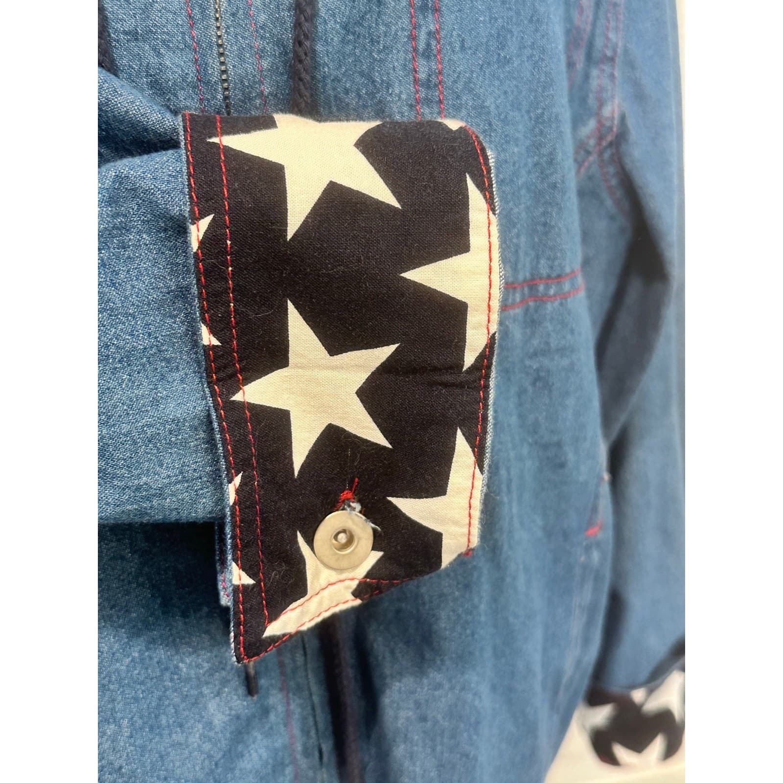 T & Company Women's Denim Hooded Jacket w/ USA Flag Inside Lining-Size M - Thumbnail 7