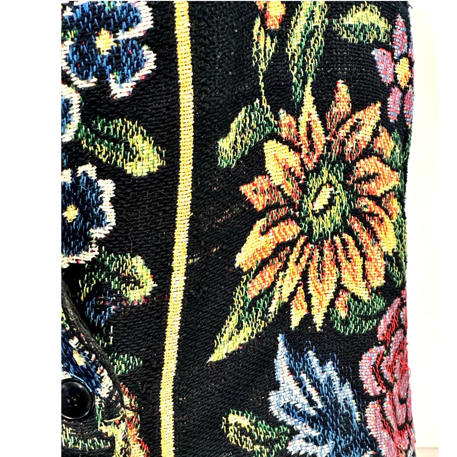 Oxford Vintage Dark Vibrant Floral Design Shawl Collar Tapestry Vest-Small - Thumbnail 5