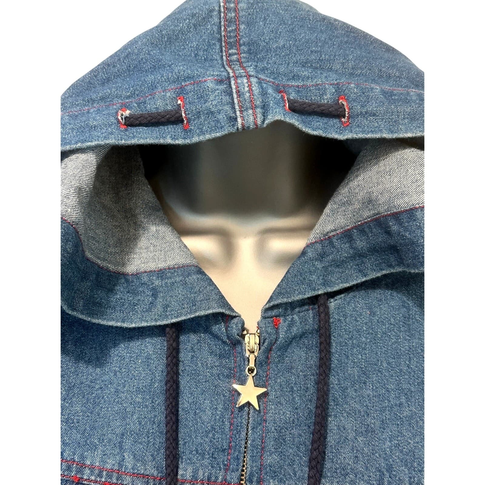 T & Company Women's Denim Hooded Jacket w/ USA Flag Inside Lining-Size M - Thumbnail 3
