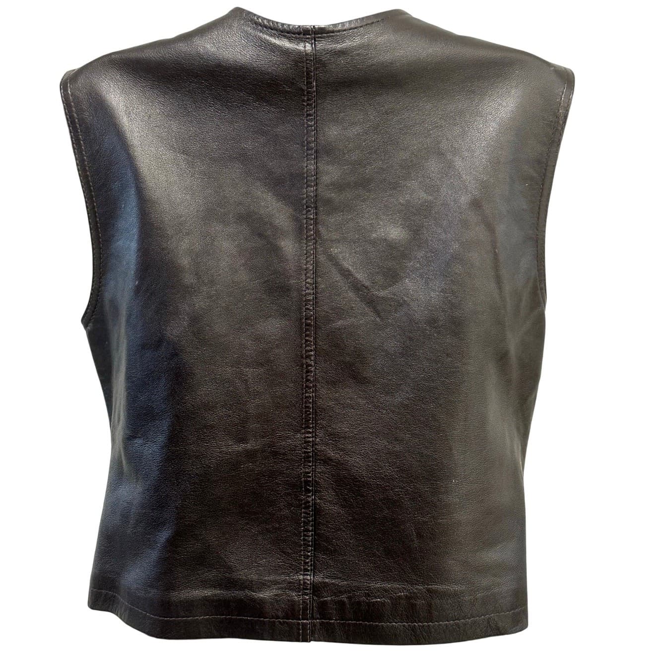 Saguaro West Trading Co. 1990's Soft Supple Dark Brown Leather Zip-up Vest-Small - Thumbnail 3