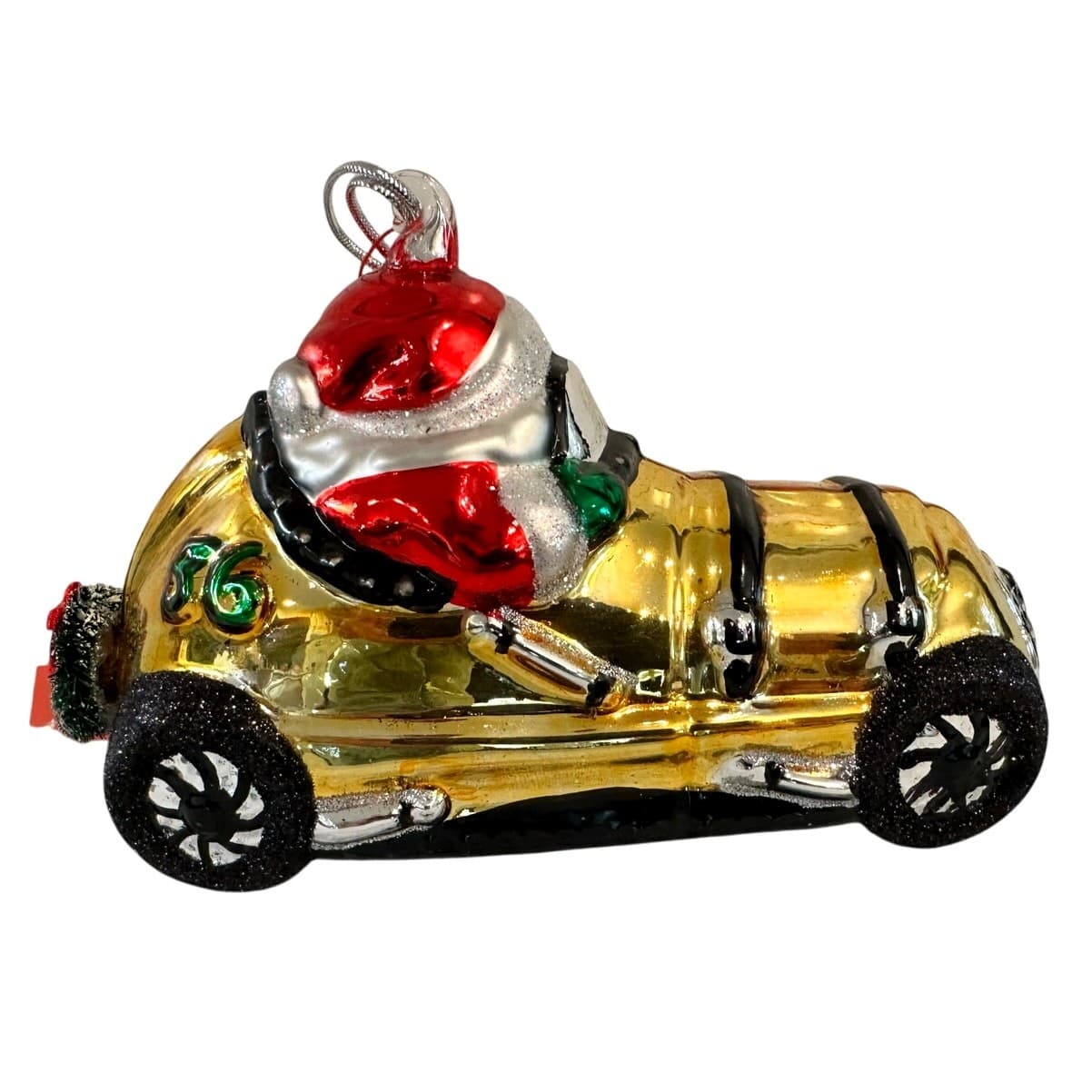 Dept 56 Handblown Mercury Glass Jumbo Christmas 'Santa's Racecar' Ornament-NWT - Thumbnail 4