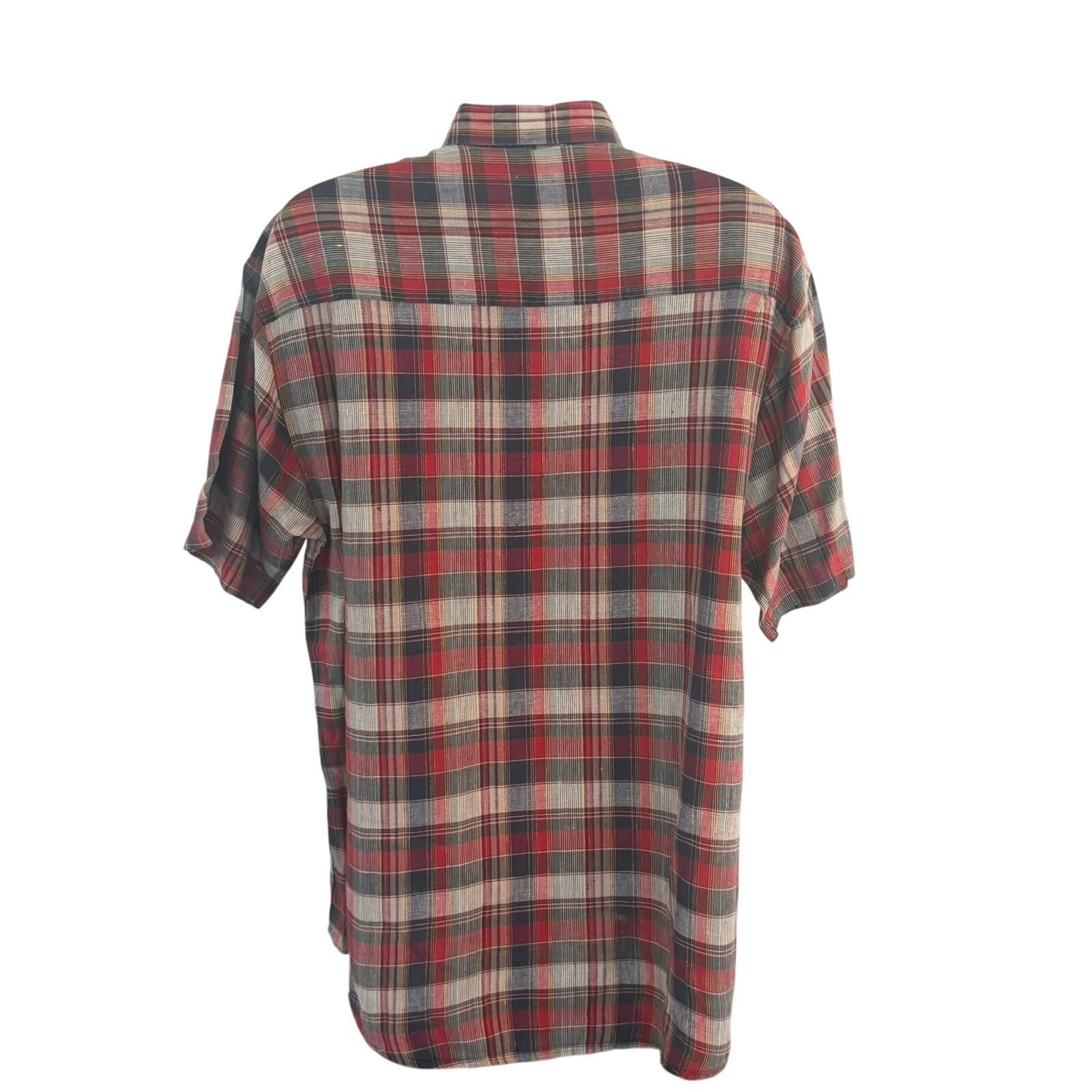 OSCC Old School Clothing Co Mens L 100% Linen Plaid Short Sleeve Shirt Red - Thumbnail 3