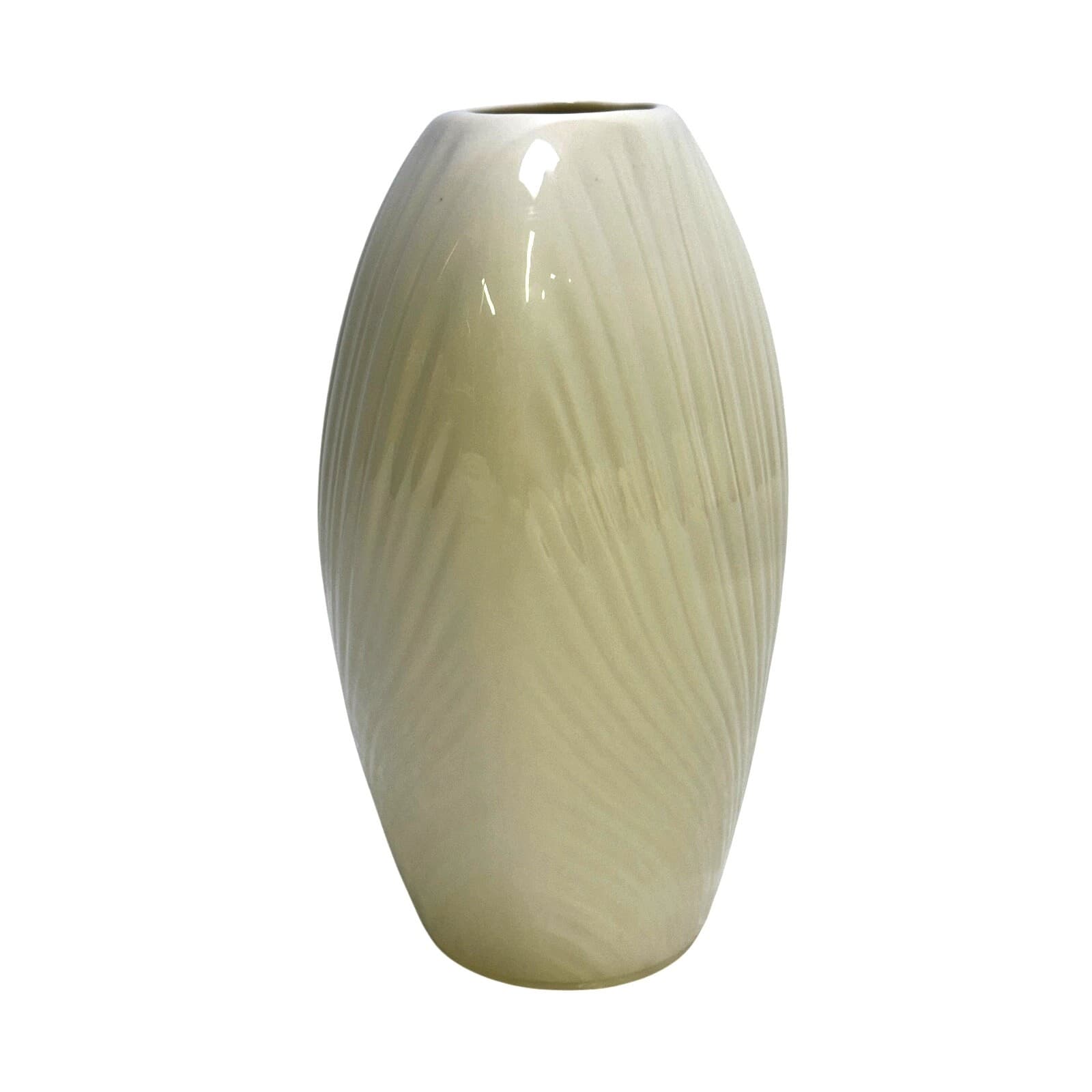 Lenox Mirage Medium 8" Elegant Modern Ribbed Cream Porcelain Vintage Oval Vase - Thumbnail 2