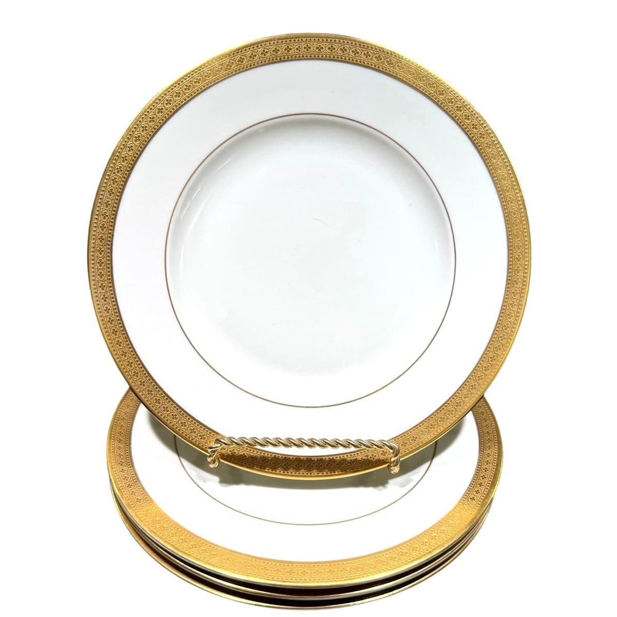 Syracuse China Bracelet Old Ivory Retired Salad Plates Encrusted Gold-Set of 4 - Thumbnail 7