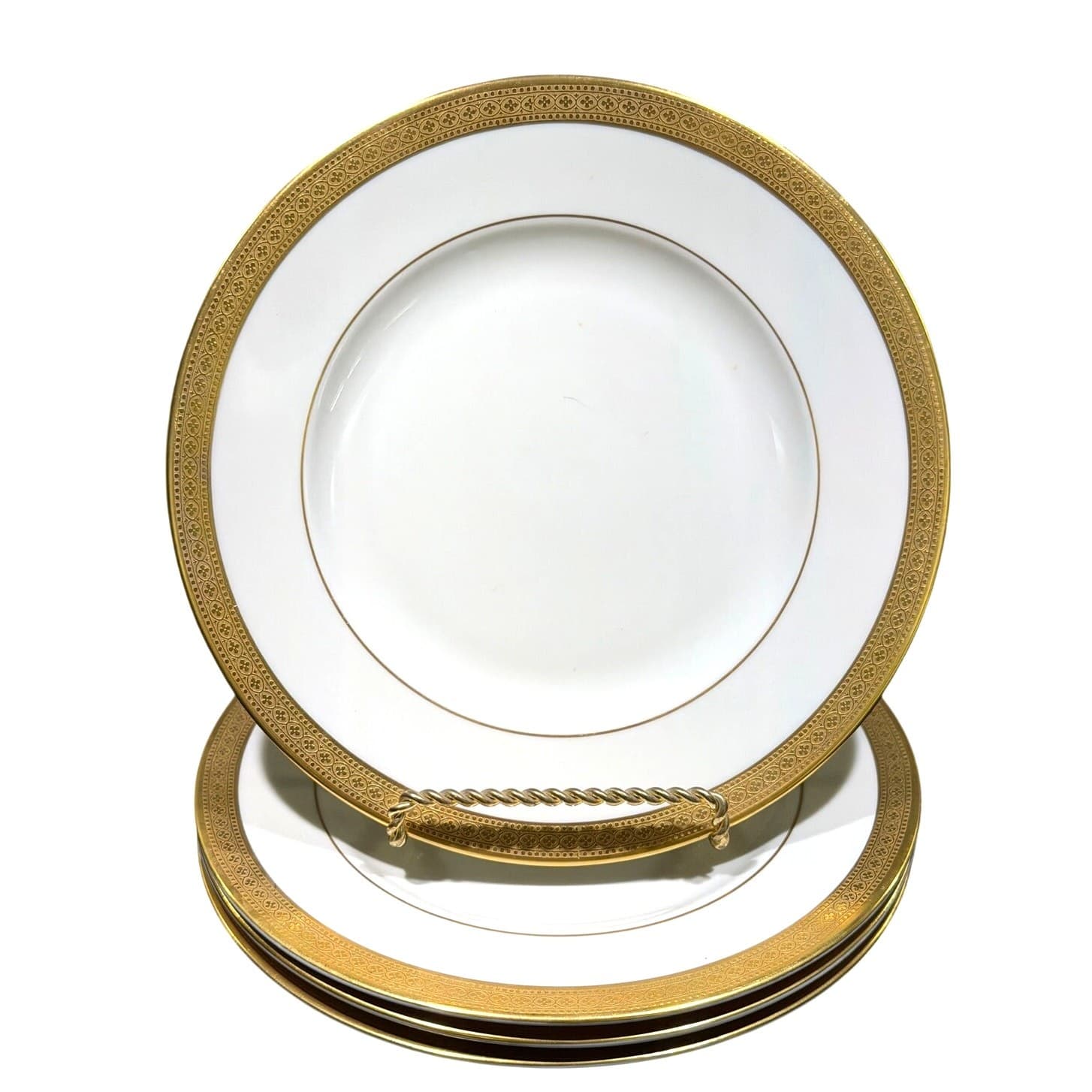 Syracuse China Bracelet Old Ivory Retired Salad Plates Encrusted Gold-Set of 4 - Thumbnail 9