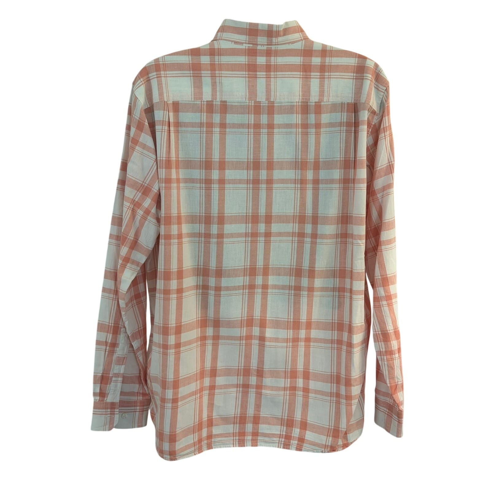 L.L.Bean Men's XL Linen Cotton Plaid Button Front Shirt Peach White Long Sleeve - Thumbnail 3