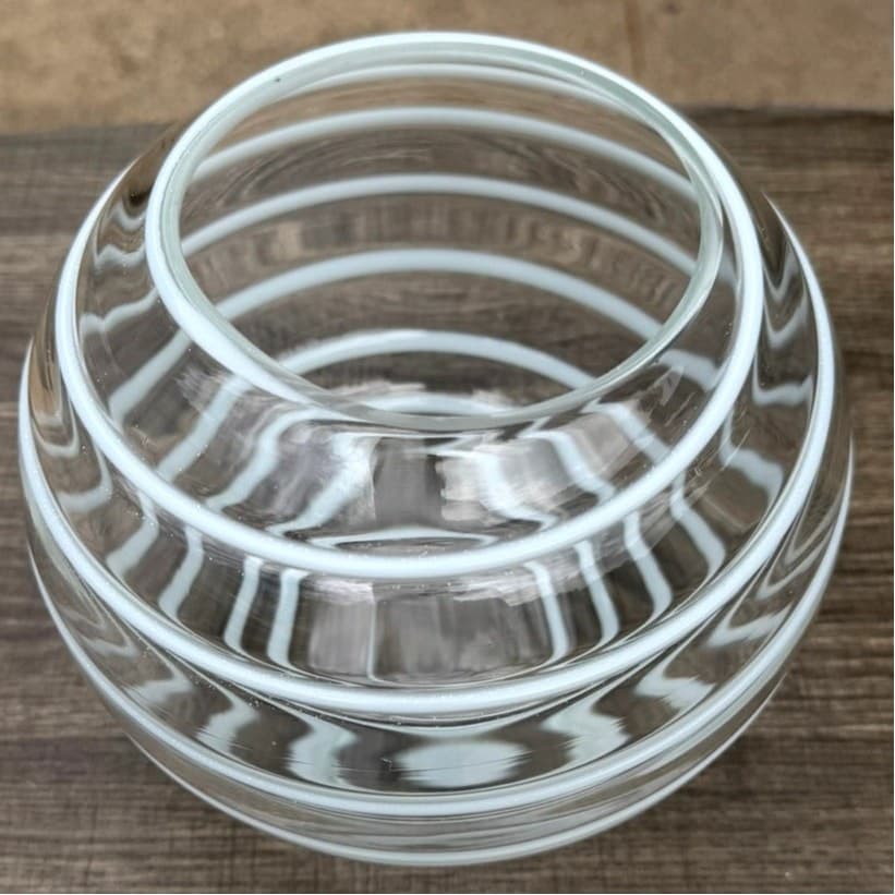Vintage Hand Blown Clear Art Glass Globe Vase White Spiral Ribbon 7" MCM - Thumbnail 2