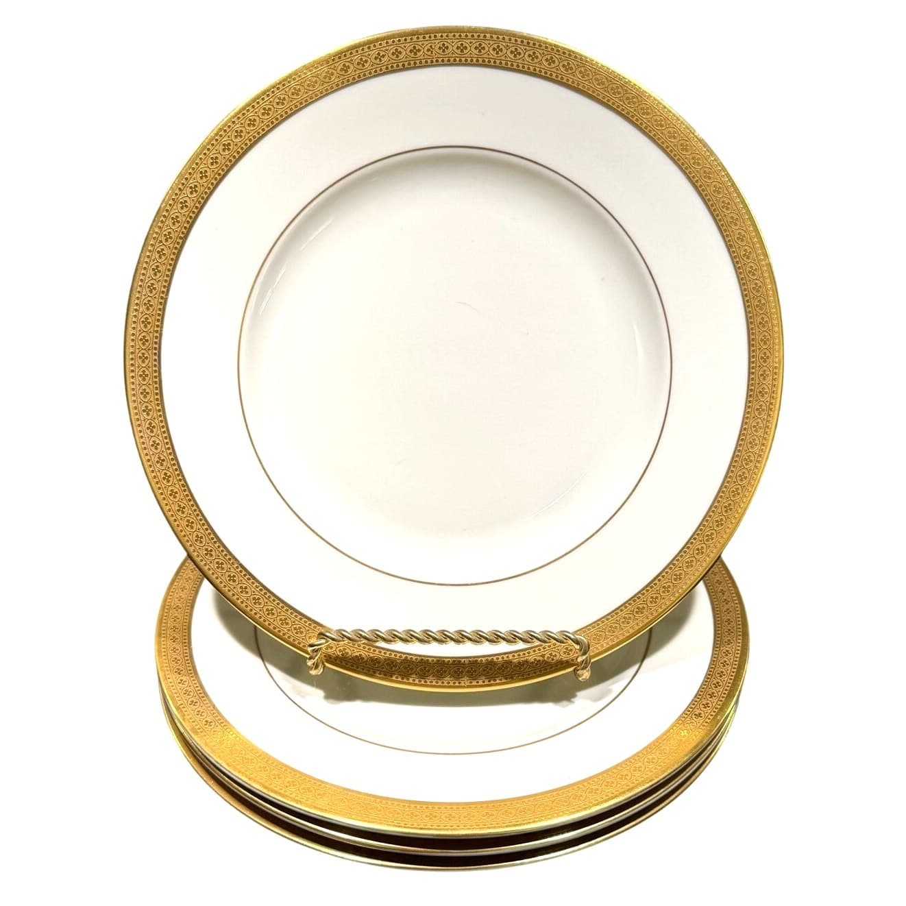 Syracuse China Bracelet Old Ivory Retired Salad Plates Encrusted Gold-Set of 4