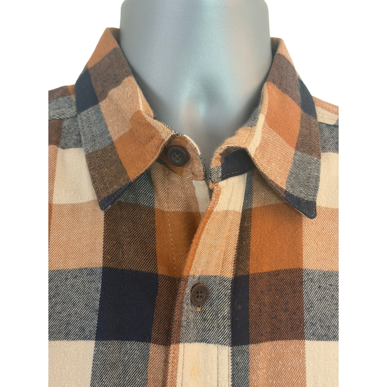 RedHead Men's Large Plaid Flannel Shirt Brown Blue Button Front Long Sleeve1909 - Thumbnail 2