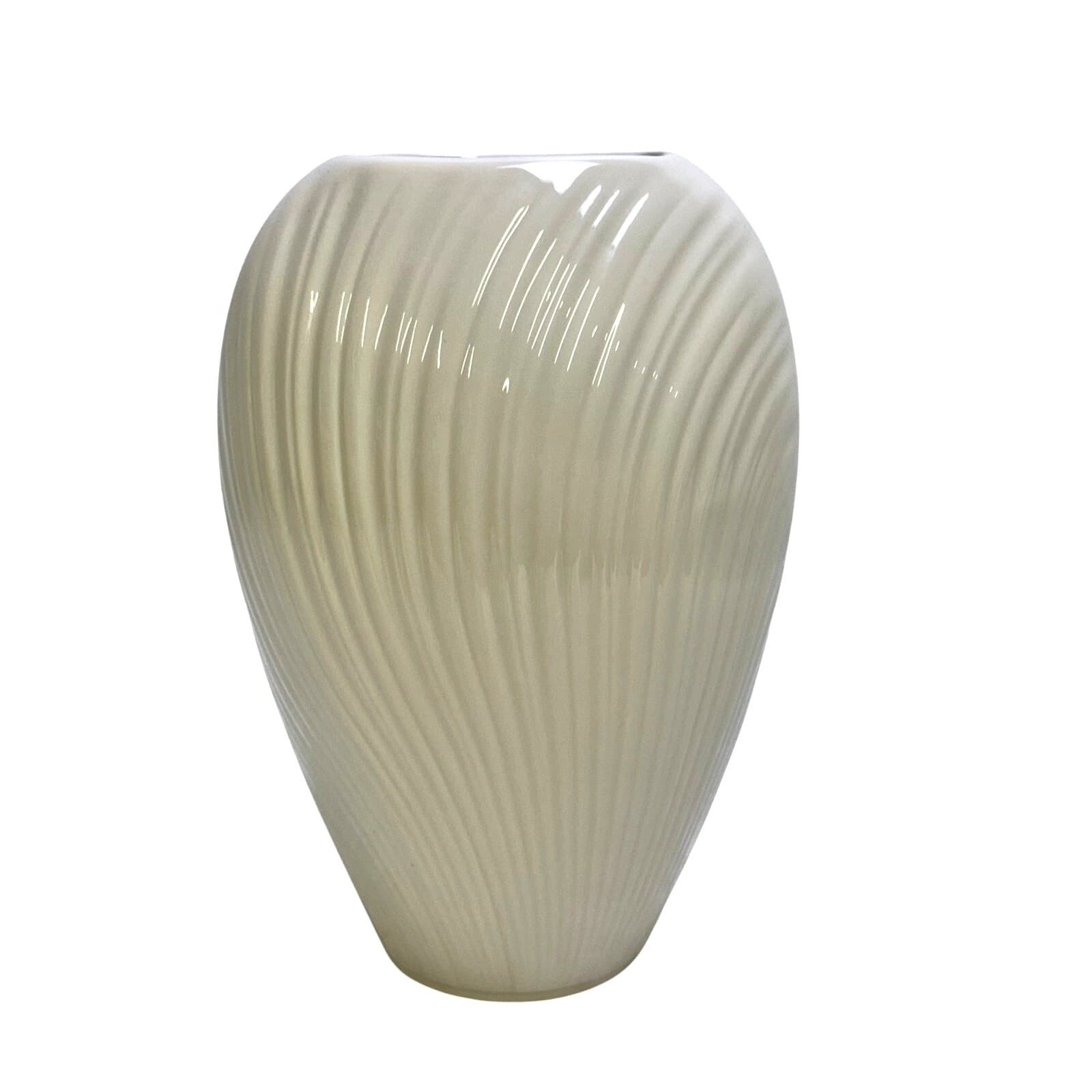 Lenox Mirage Medium 8" Elegant Modern Ribbed Cream Porcelain Vintage Oval Vase - Thumbnail 3