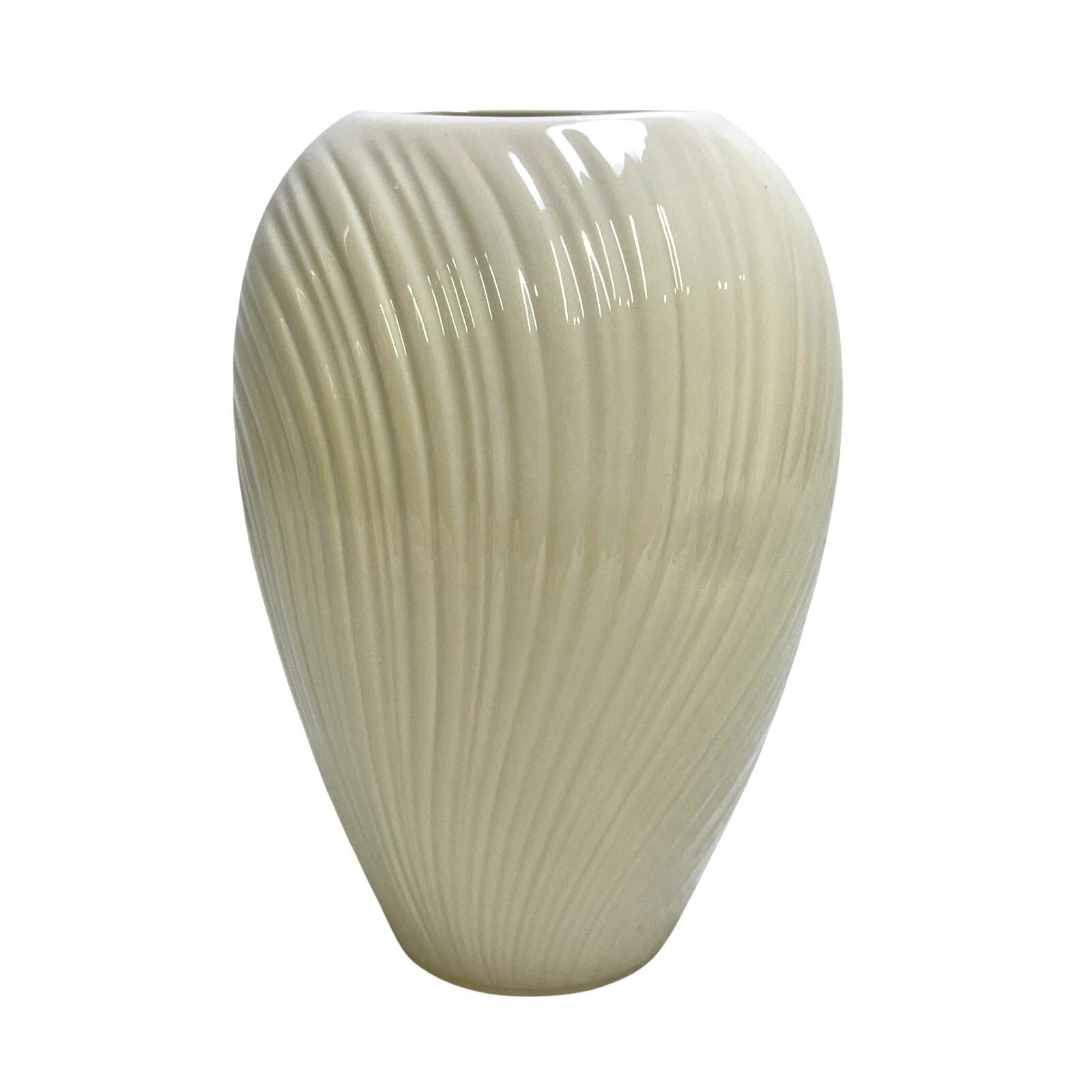 Lenox Mirage Medium 8" Elegant Modern Ribbed Cream Porcelain Vintage Oval Vase
