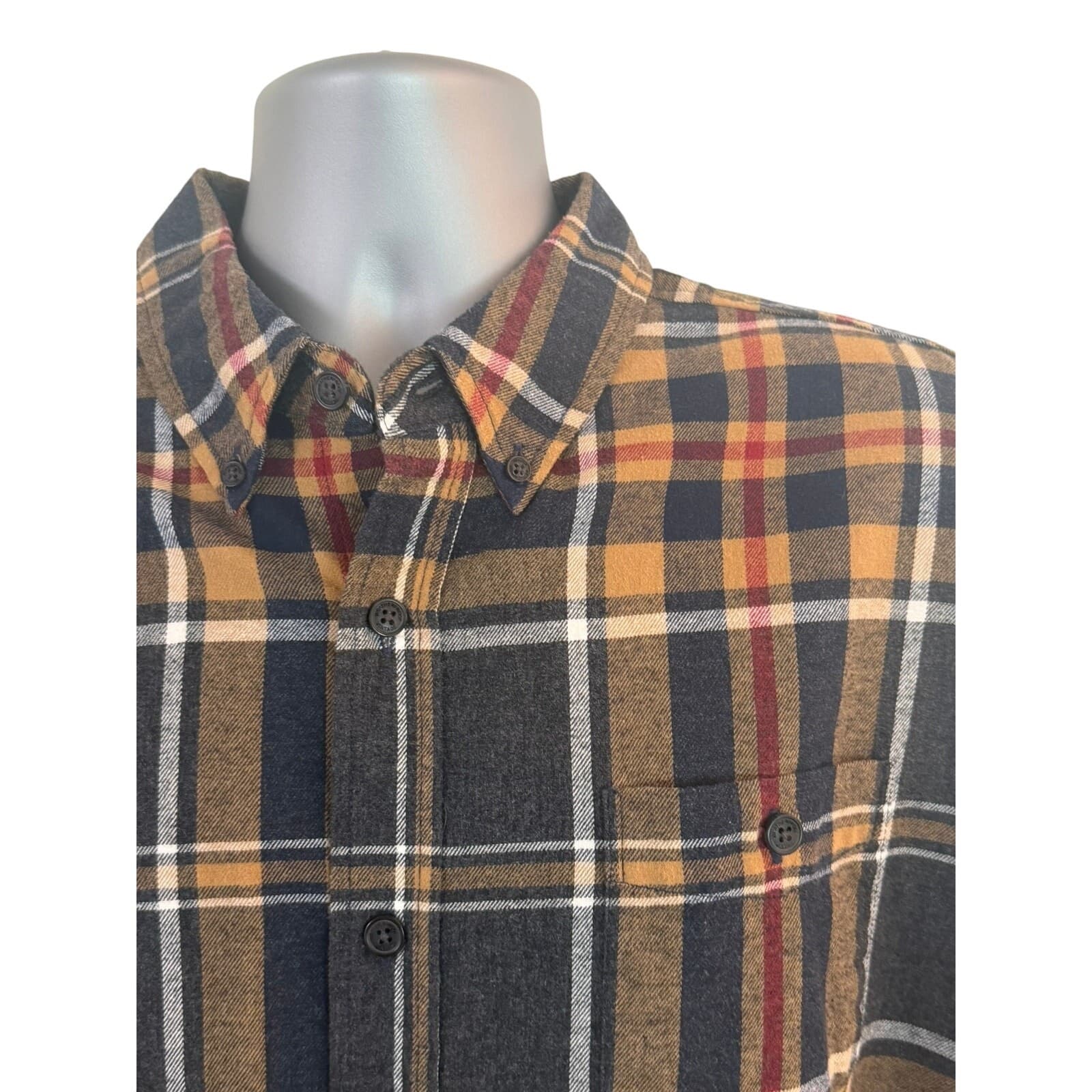 Weatherproof Vintage Men's XL Plaid Flannel Button Down Shirt Gray Tan Cotton - Thumbnail 2