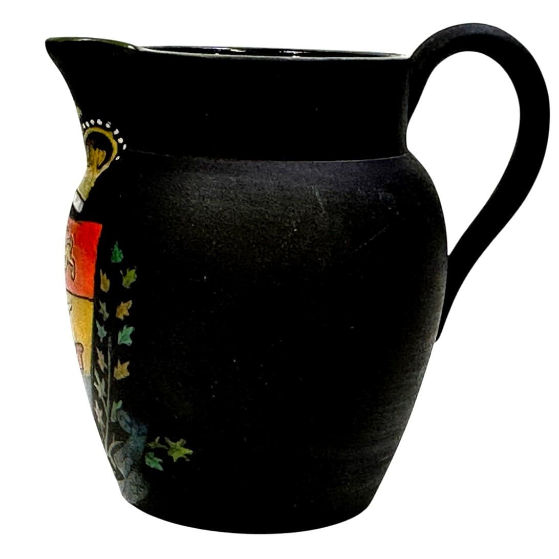 Wedgwood c.1890-1920 Kenlock Ware Black Basalt Creamer/Sugar New Brunswick Crest - Thumbnail 3