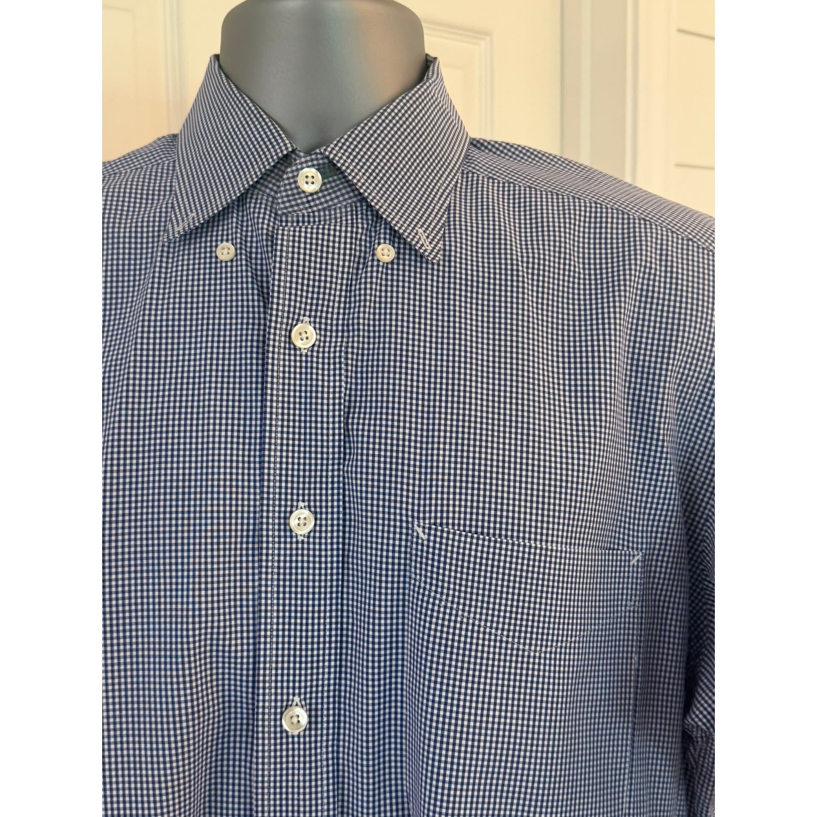 Tommy Hilfiger Men's 15.5 34 Blue White Gingham Short Sleeve Button Shirt - Thumbnail 2