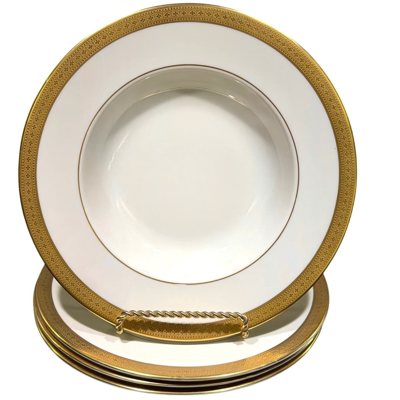 Syracuse China Bracelet Old Ivory Retired Rim Soup Bowls Encrusted Gold-Set of 4