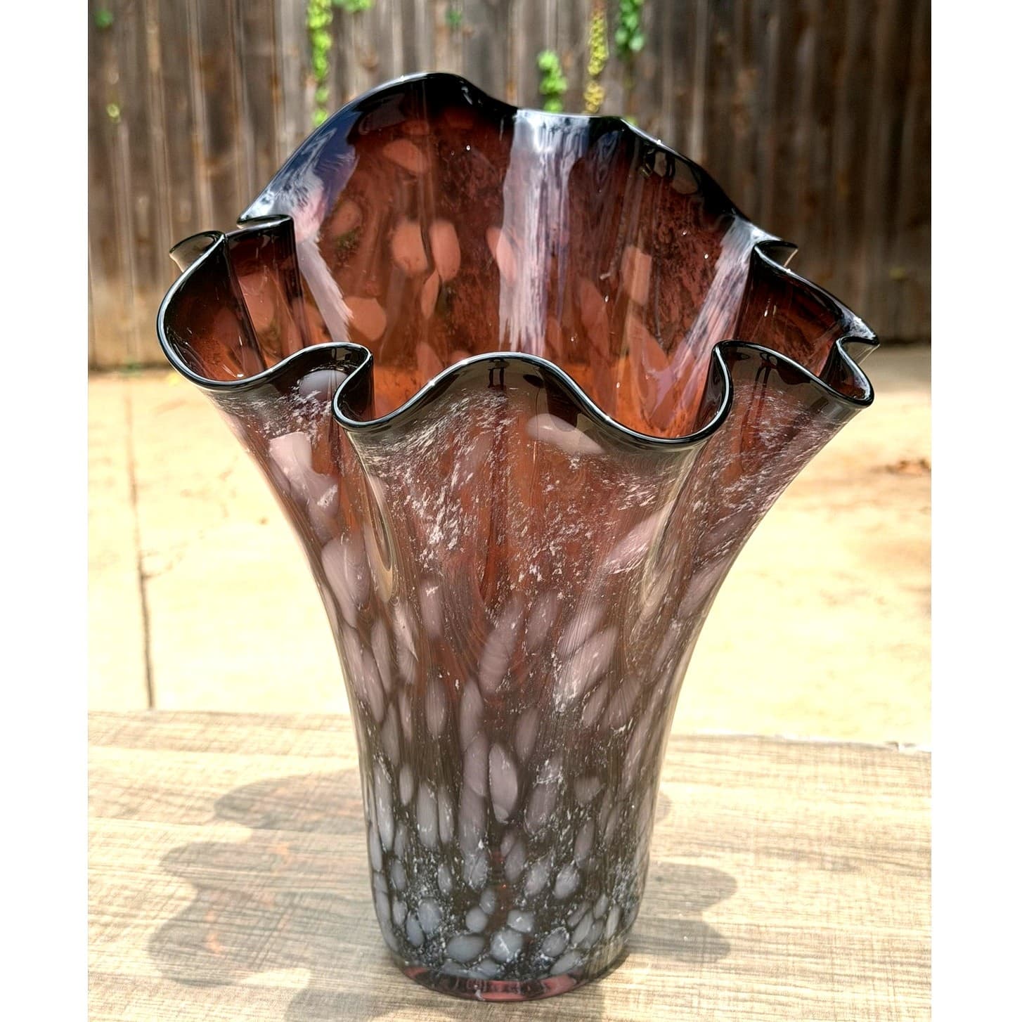 Large Hand Blown Amethyst Art Glass Handkerchief Vase Freeform 13.5 Inch
