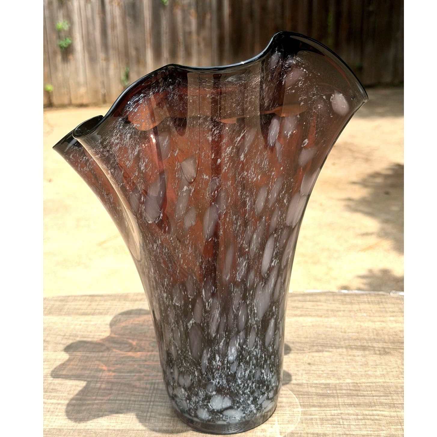 Large Hand Blown Amethyst Art Glass Handkerchief Vase Freeform 13.5 Inch - Thumbnail 7