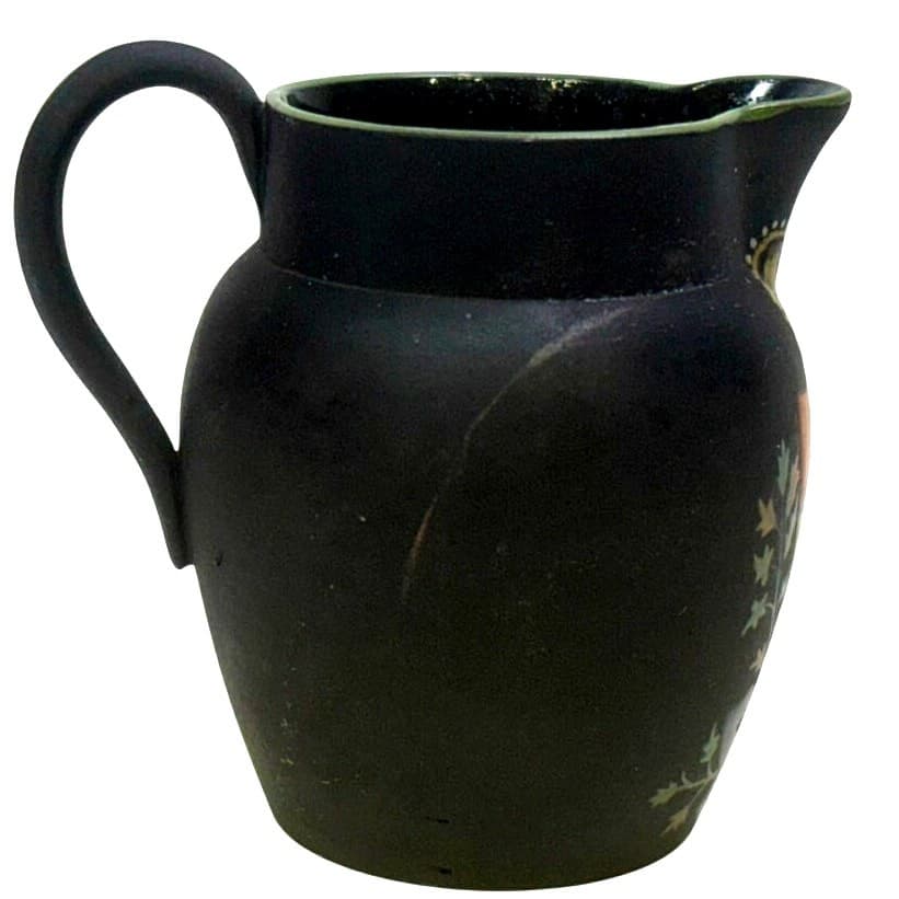 Wedgwood c.1890-1920 Kenlock Ware Black Basalt Creamer/Sugar New Brunswick Crest - Thumbnail 5