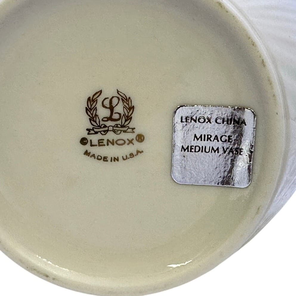 Lenox Mirage Medium 8" Elegant Modern Ribbed Cream Porcelain Vintage Oval Vase - Thumbnail 6