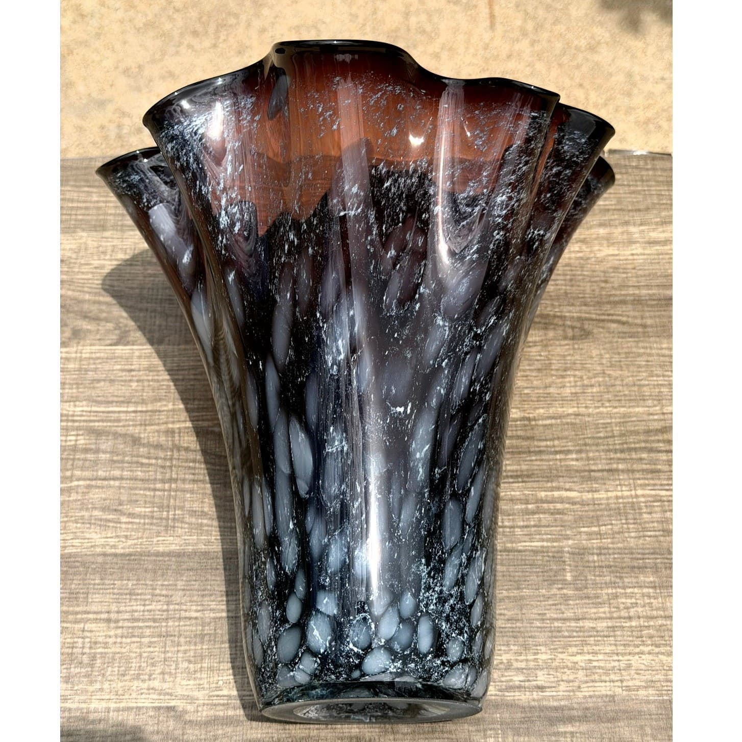 Large Hand Blown Amethyst Art Glass Handkerchief Vase Freeform 13.5 Inch - Thumbnail 2