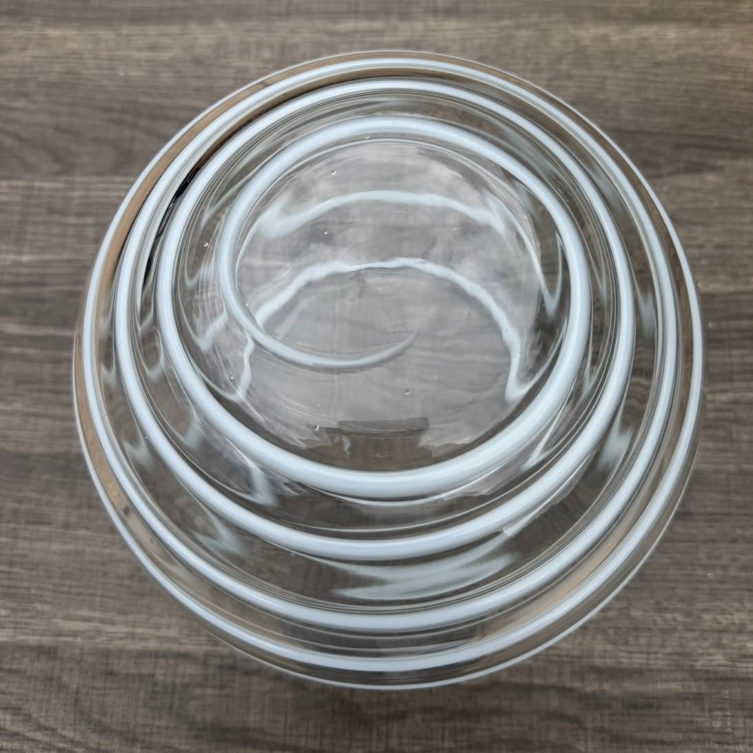Vintage Hand Blown Clear Art Glass Globe Vase White Spiral Ribbon 7" MCM - Thumbnail 7