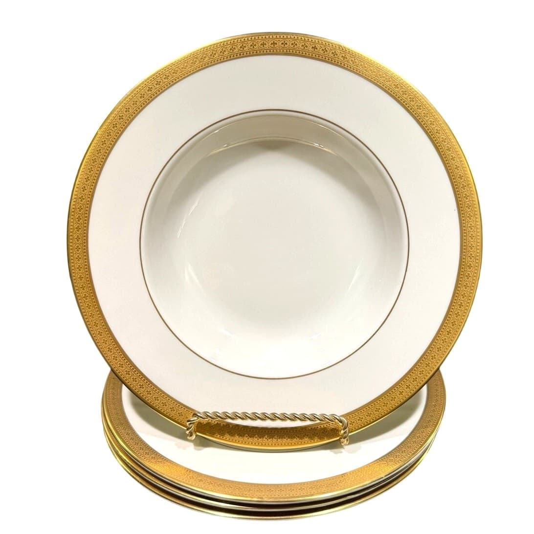 Syracuse China Bracelet Old Ivory Retired Rim Soup Bowls Encrusted Gold-Set of 4 - Thumbnail 3