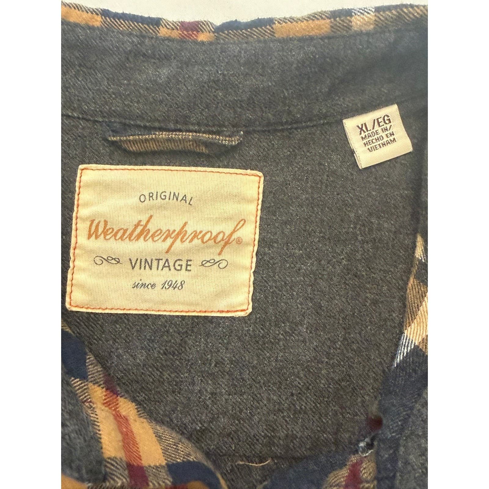 Weatherproof Vintage Men's XL Plaid Flannel Button Down Shirt Gray Tan Cotton - Thumbnail 4