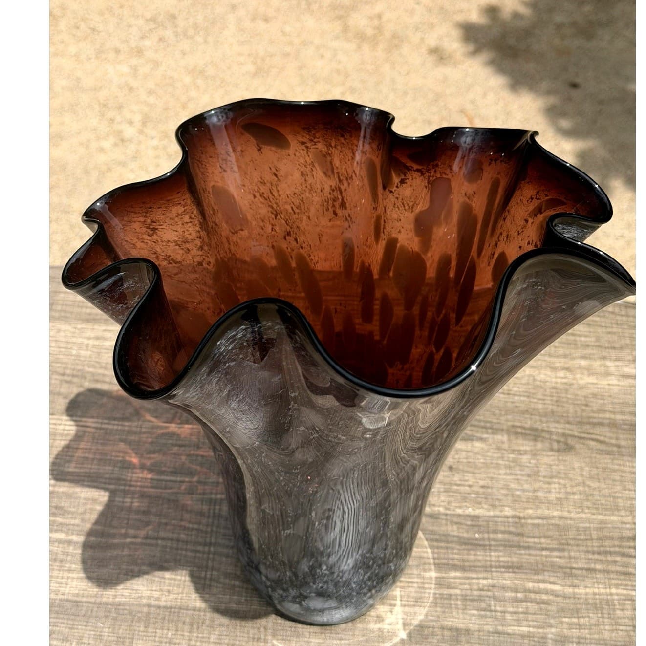 Large Hand Blown Amethyst Art Glass Handkerchief Vase Freeform 13.5 Inch - Thumbnail 3