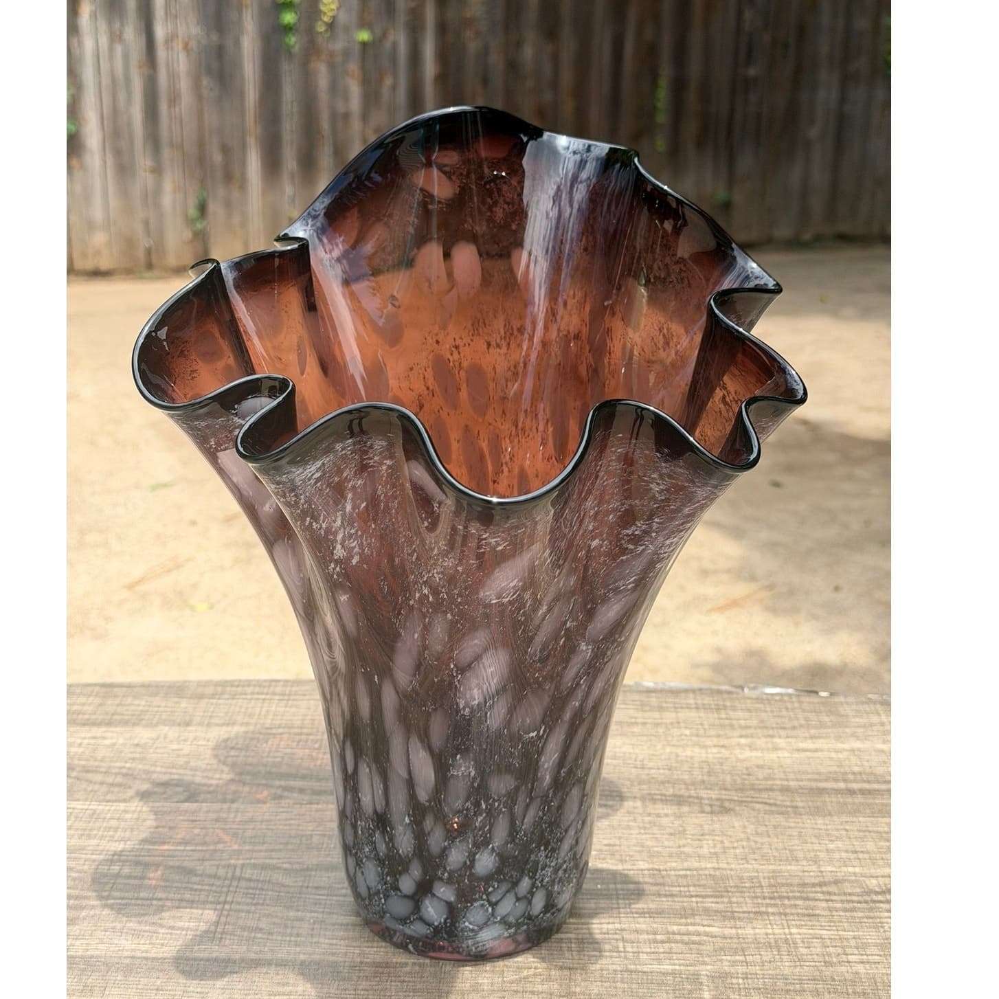 Large Hand Blown Amethyst Art Glass Handkerchief Vase Freeform 13.5 Inch - Thumbnail 5