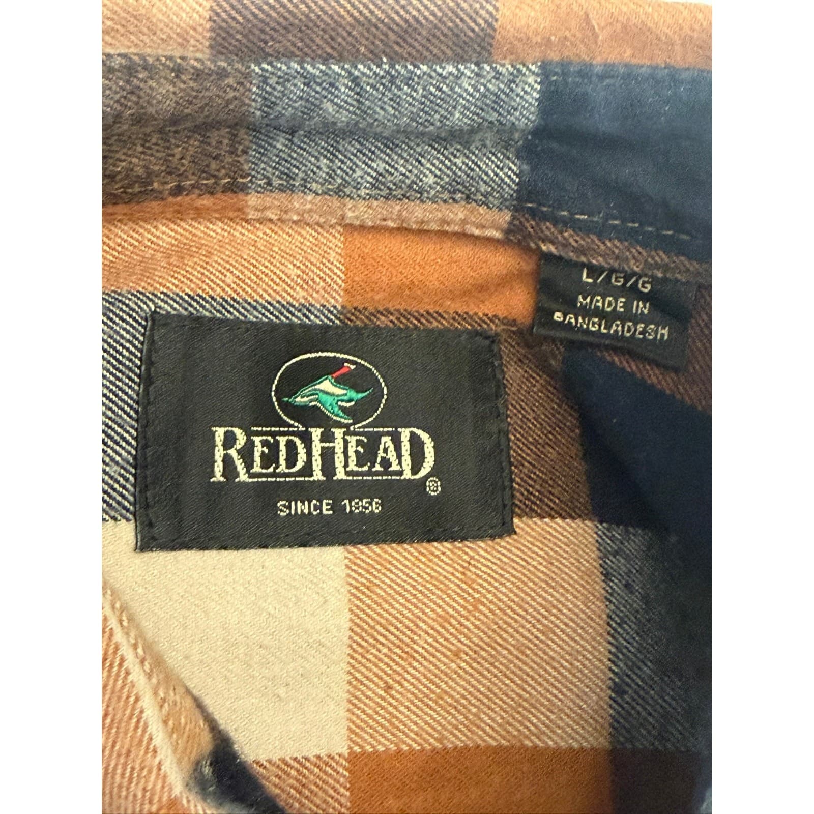 RedHead Men's Large Plaid Flannel Shirt Brown Blue Button Front Long Sleeve1909 - Thumbnail 5