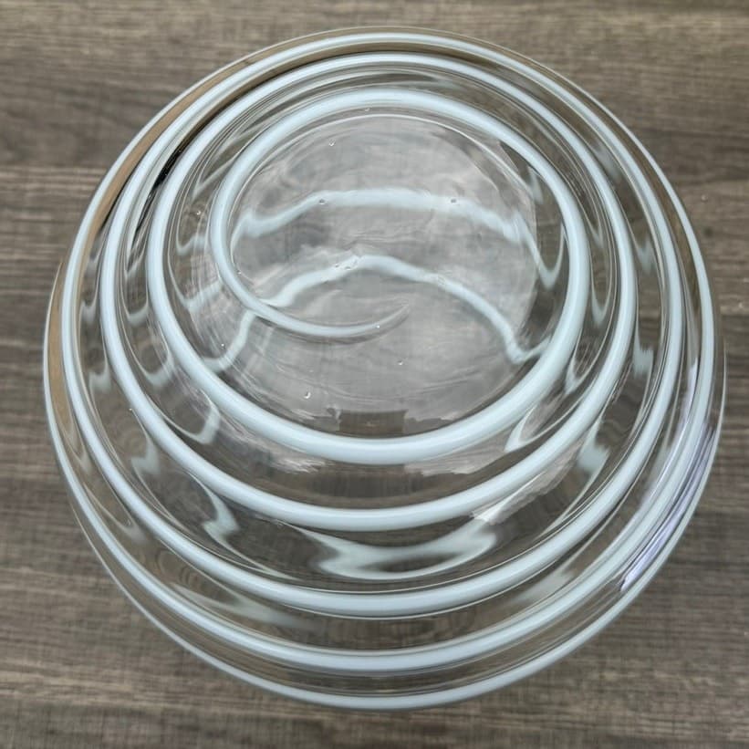 Vintage Hand Blown Clear Art Glass Globe Vase White Spiral Ribbon 7" MCM - Thumbnail 6