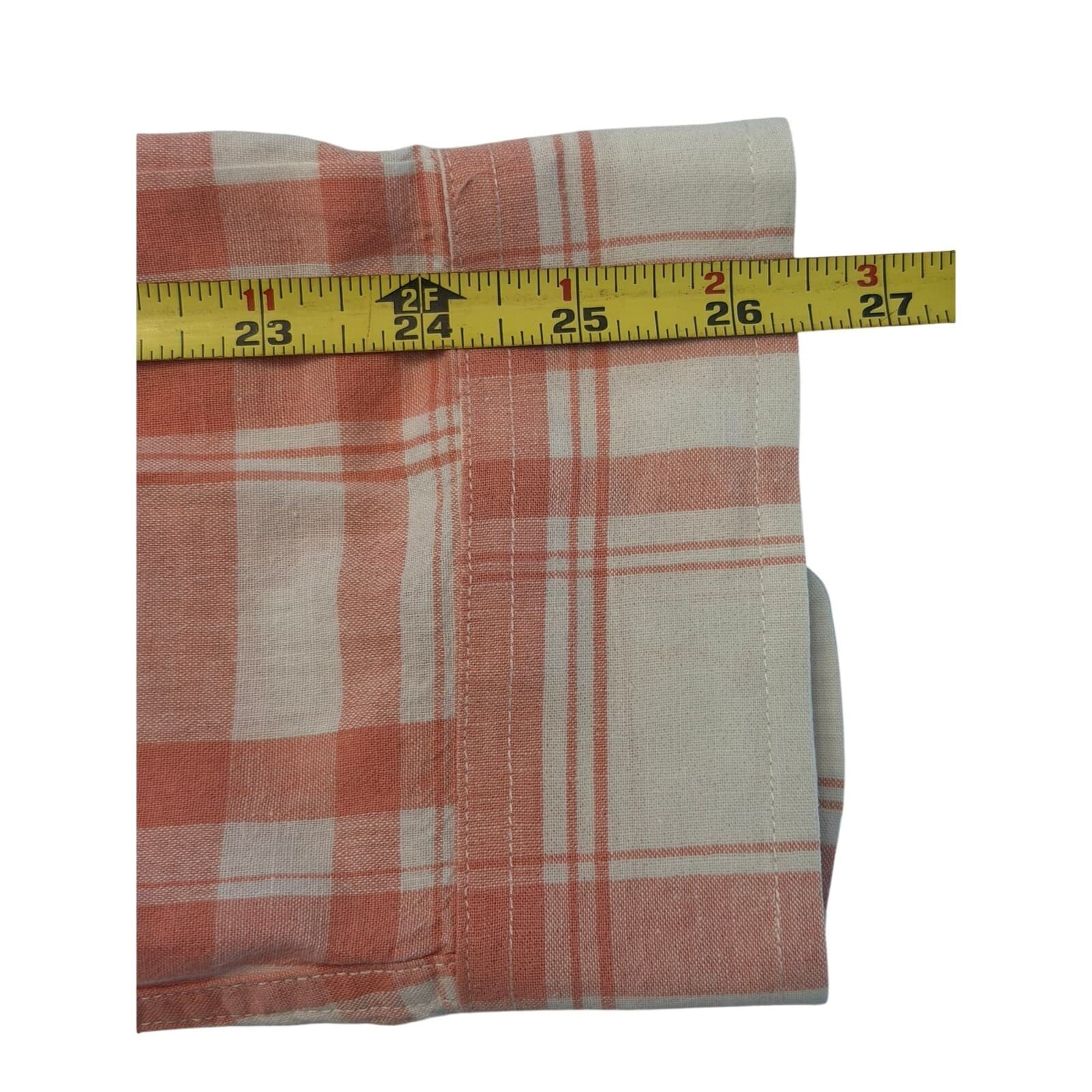 L.L.Bean Men's XL Linen Cotton Plaid Button Front Shirt Peach White Long Sleeve - Thumbnail 6