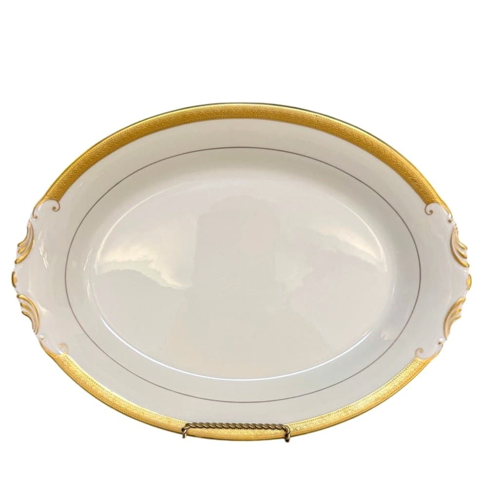 Syracuse China Bracelet Old Ivory Retired Large Oval 12" Gold Encrusted Platter - Thumbnail 4