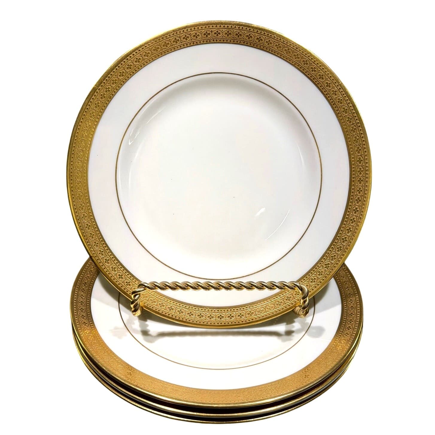 Syracuse China Bracelet Old Ivory Retired Bread Plates Encrusted Gold-Set of 4