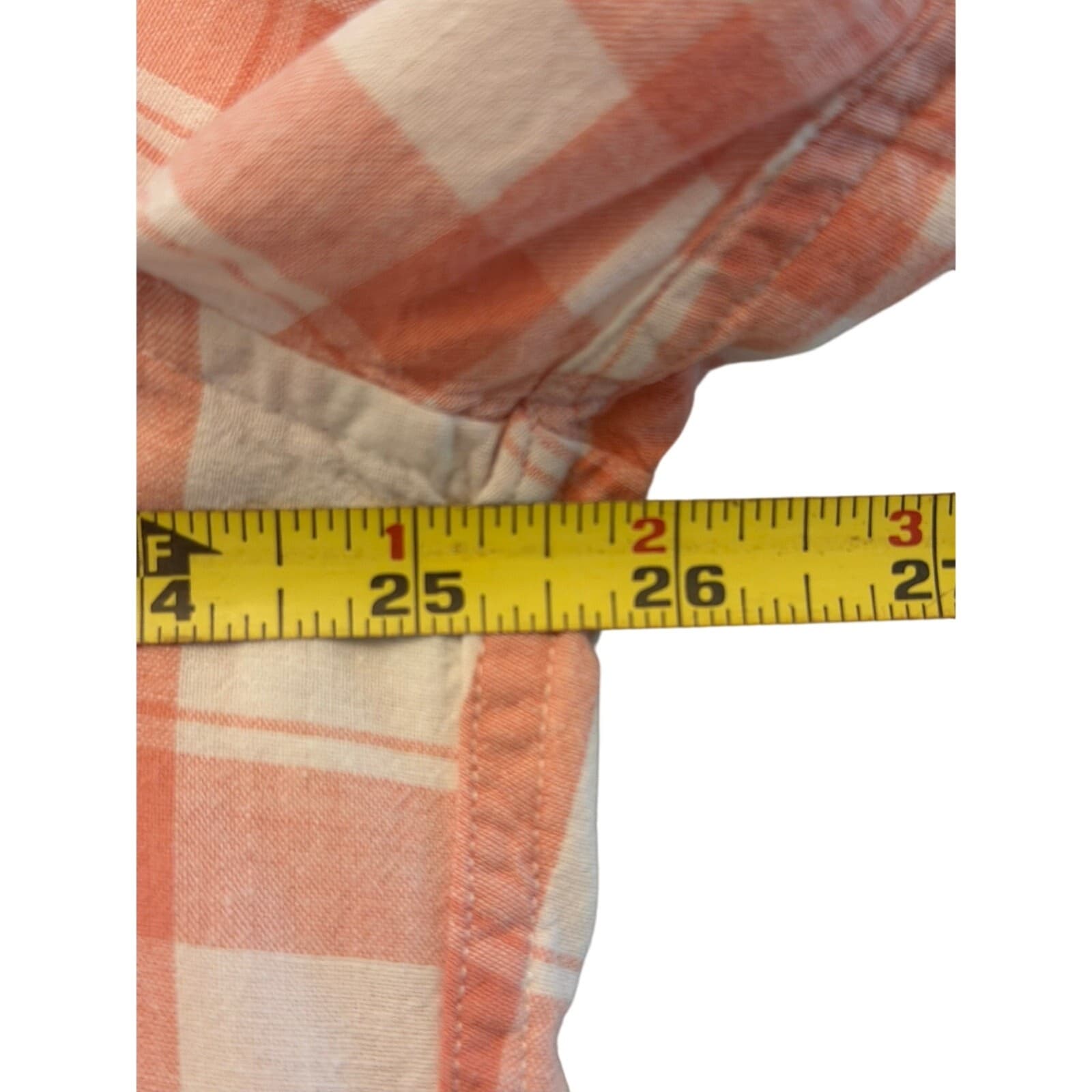 L.L.Bean Men's XL Linen Cotton Plaid Button Front Shirt Peach White Long Sleeve - Thumbnail 5