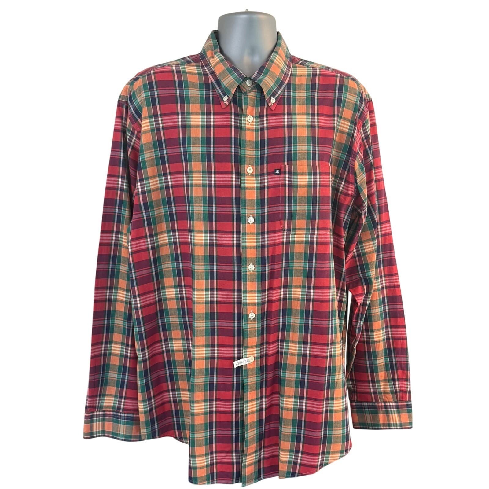Brooks Brothers 346 Men's XL Red Plaid Button Front Shirt 100% Cotton Classic