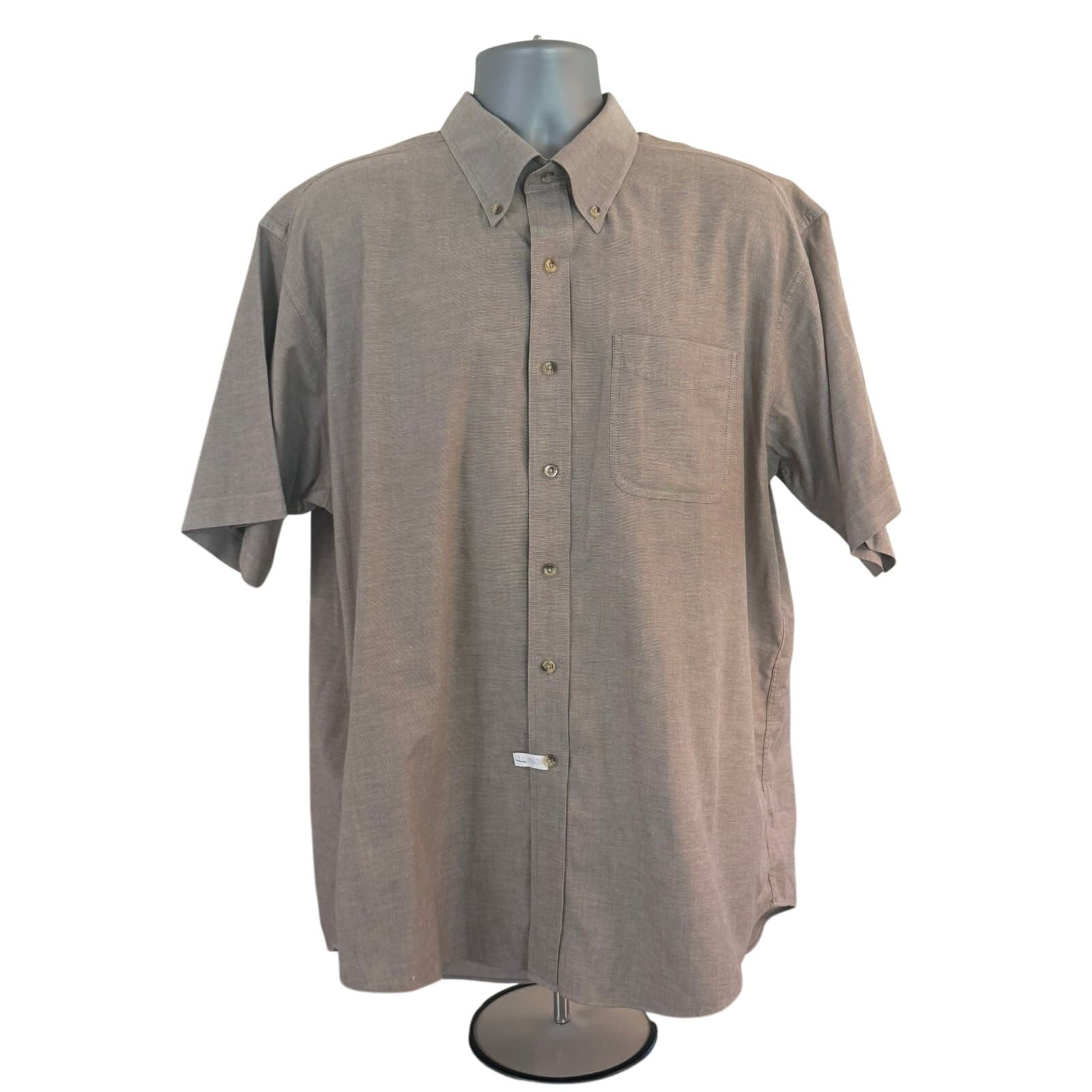 L.L.Bean Men's XL Regular Button Front Short Sleeve Shirt Taupe Cotton Oxford