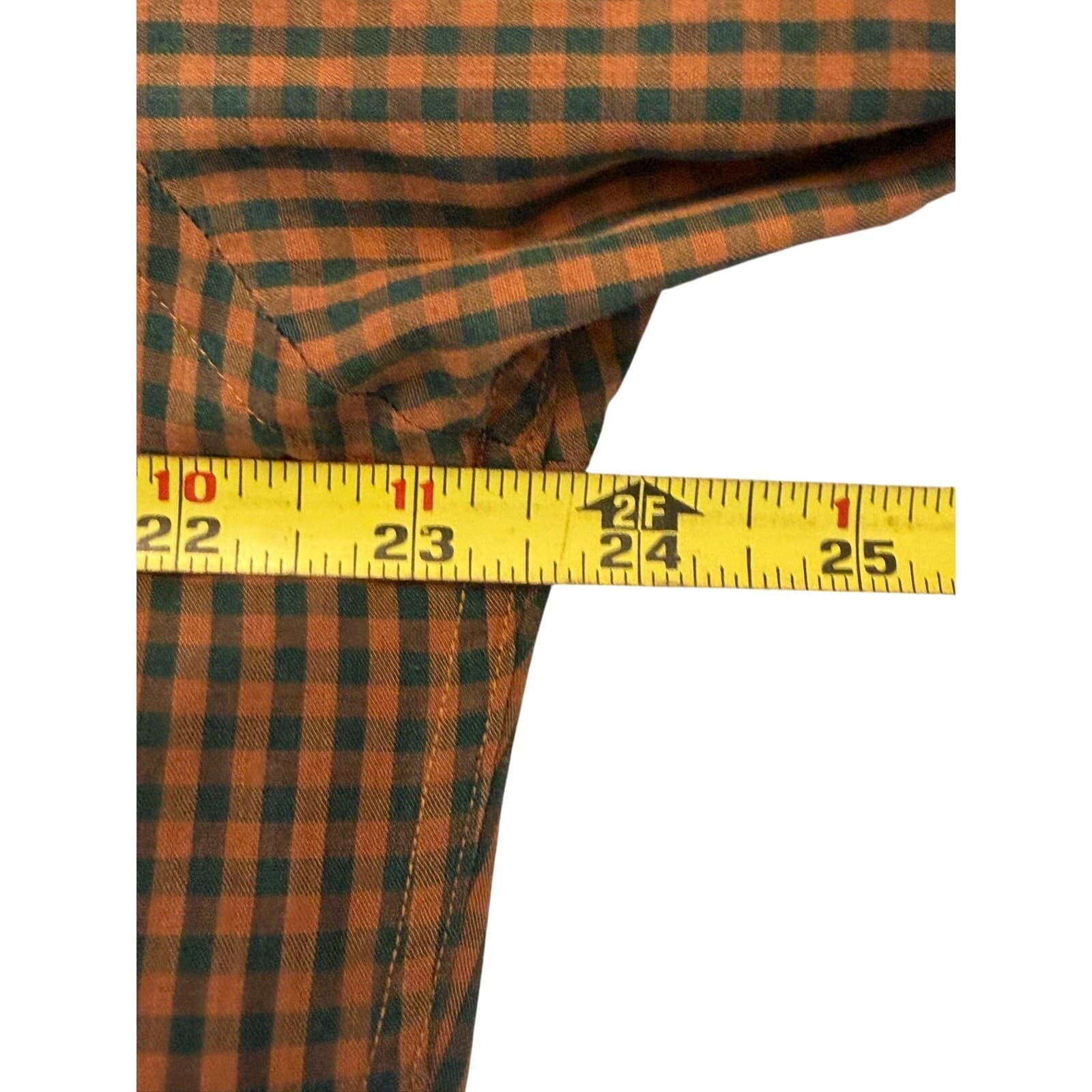Lands' End Mens XL Button Down Shirt Brown Rust Gingham Check Long Sleeve - Thumbnail 5