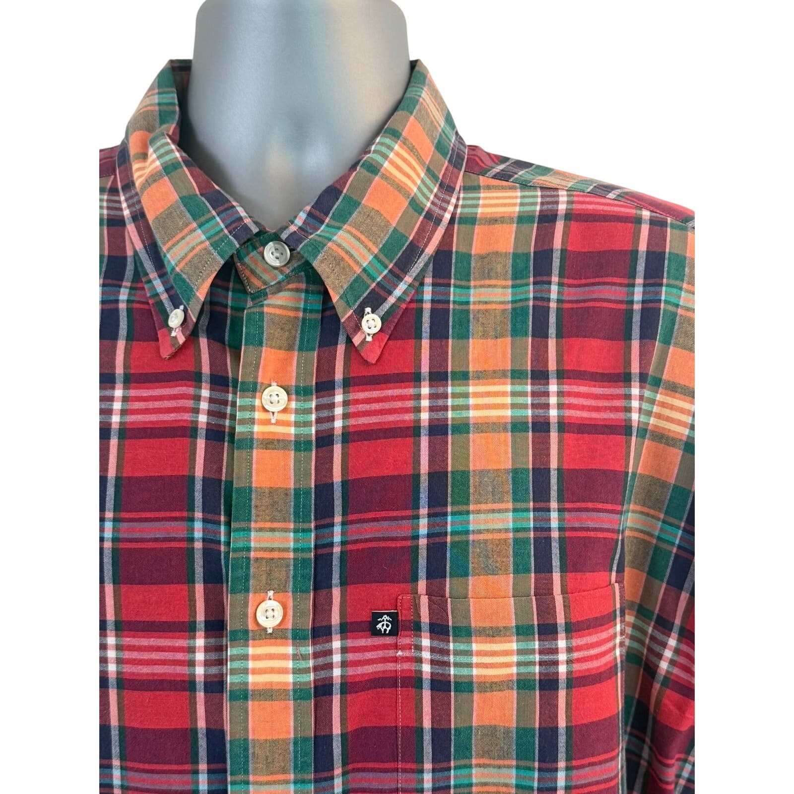 Brooks Brothers 346 Men's XL Red Plaid Button Front Shirt 100% Cotton Classic - Thumbnail 2