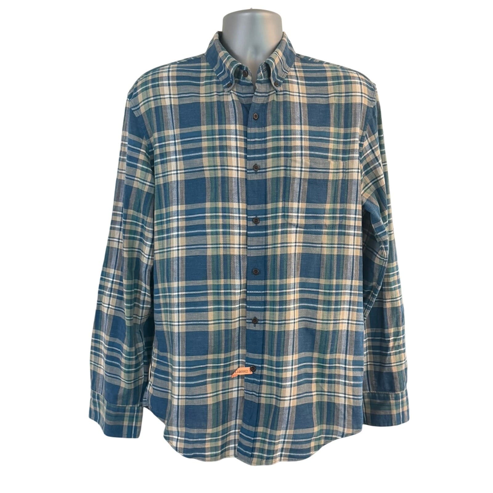 J.Crew Mercantile Men's Large Blue Plaid Button Front Shirt 100% Cotton L