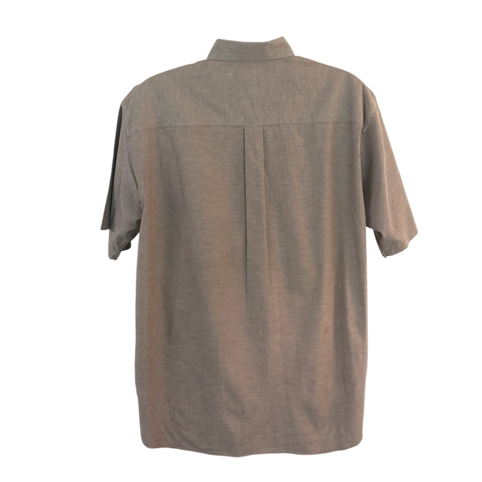 L.L.Bean Men's XL Regular Button Front Short Sleeve Shirt Taupe Cotton Oxford - Thumbnail 3