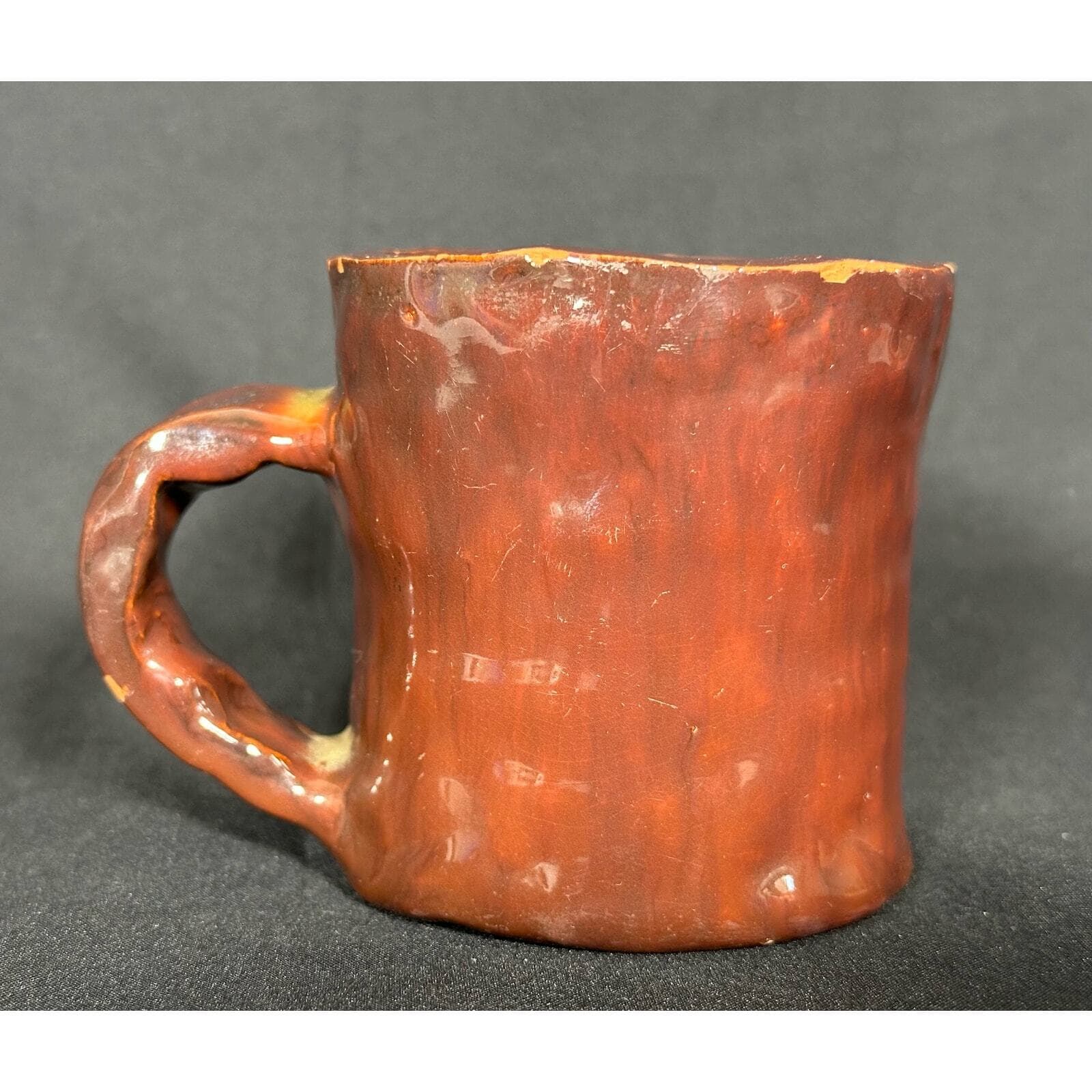 Hand Made Brown Pottery Signed Glazed Coffee Tea Mug