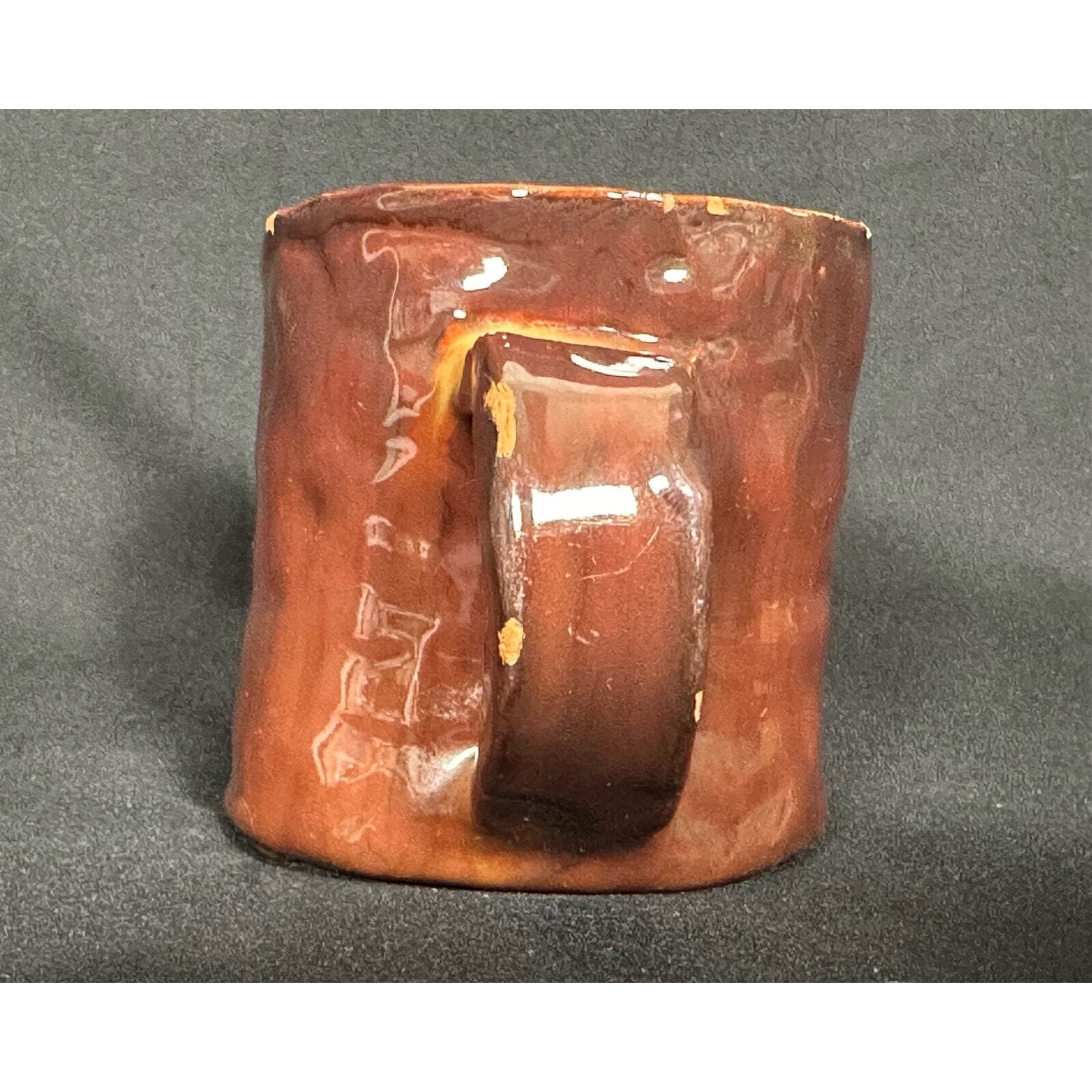 Hand Made Brown Pottery Signed Glazed Coffee Tea Mug - Thumbnail 4